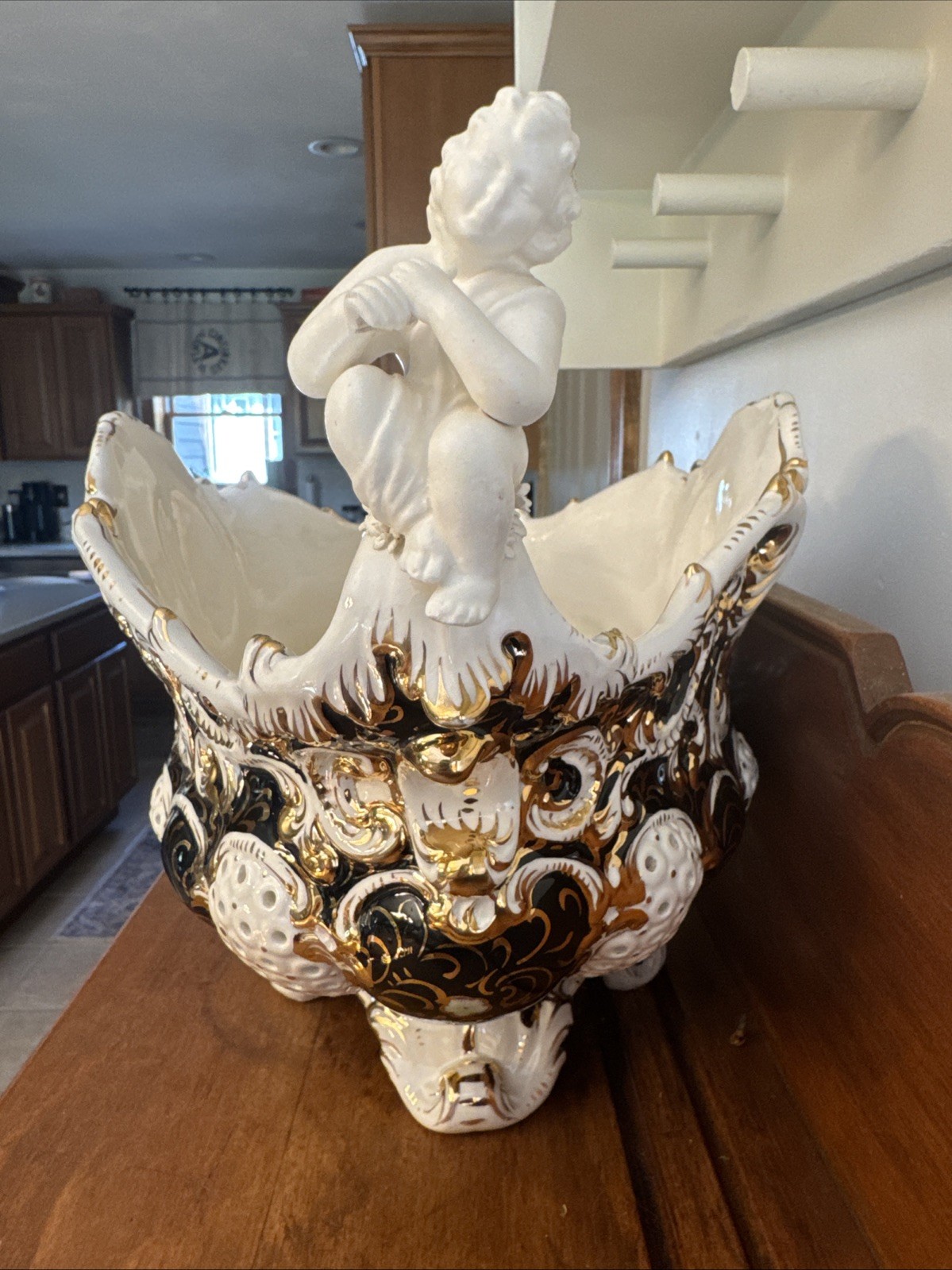 Vintage Mid Century Italian Capodimonte Cherub Porcelian Fruit Bowl Centerpiece