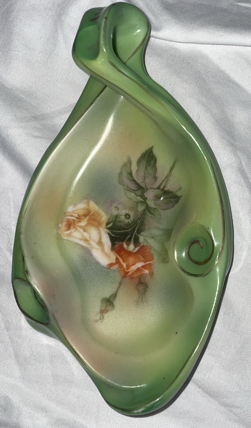 Rare Old Royal Bayreuth Bavarian Porcelain Hand Painted Dish Tray small w handle