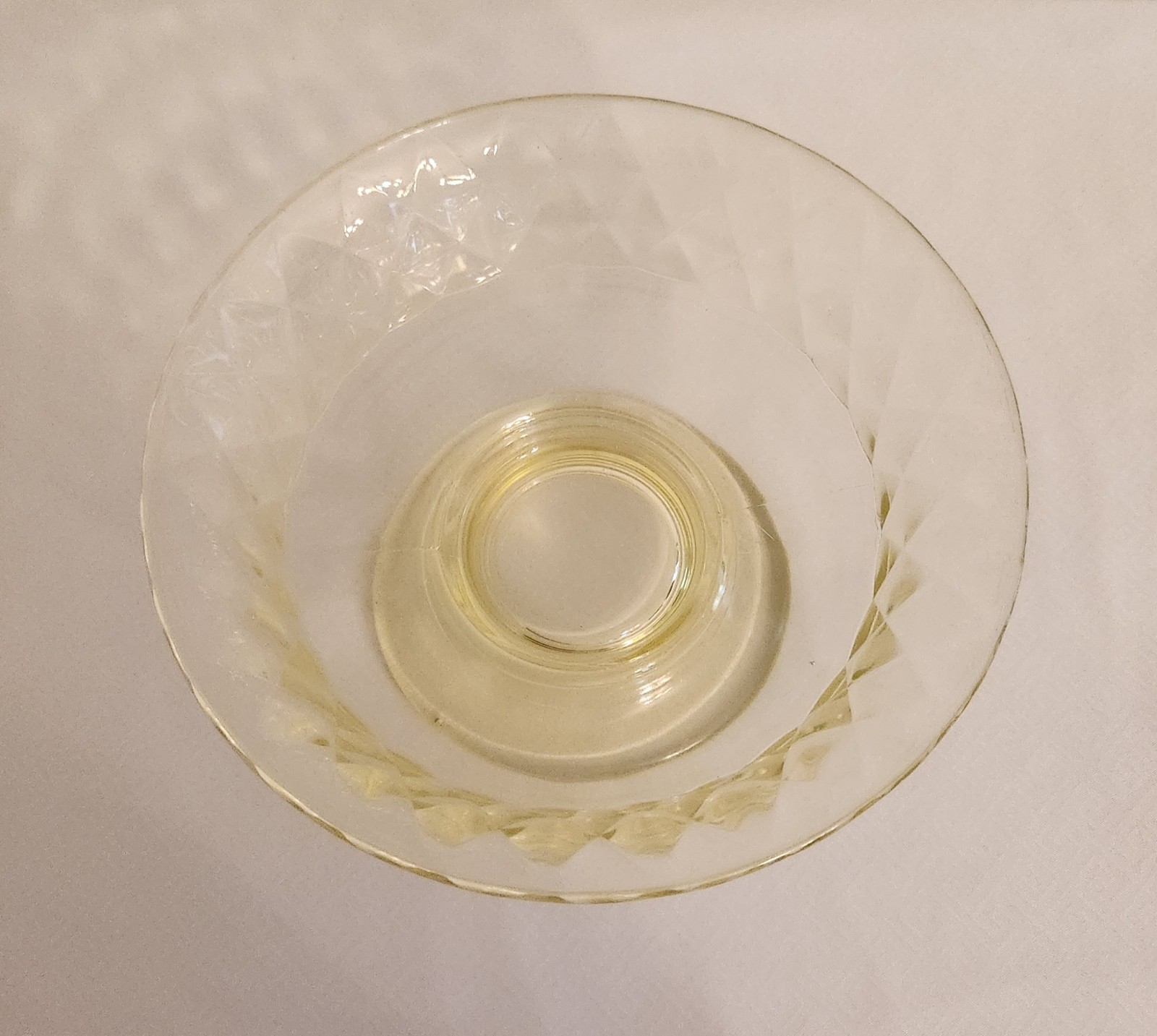 Antique Bryce Vaseline Canary Yellow Uranium Glass Diamond Quilt Compote Bowl
