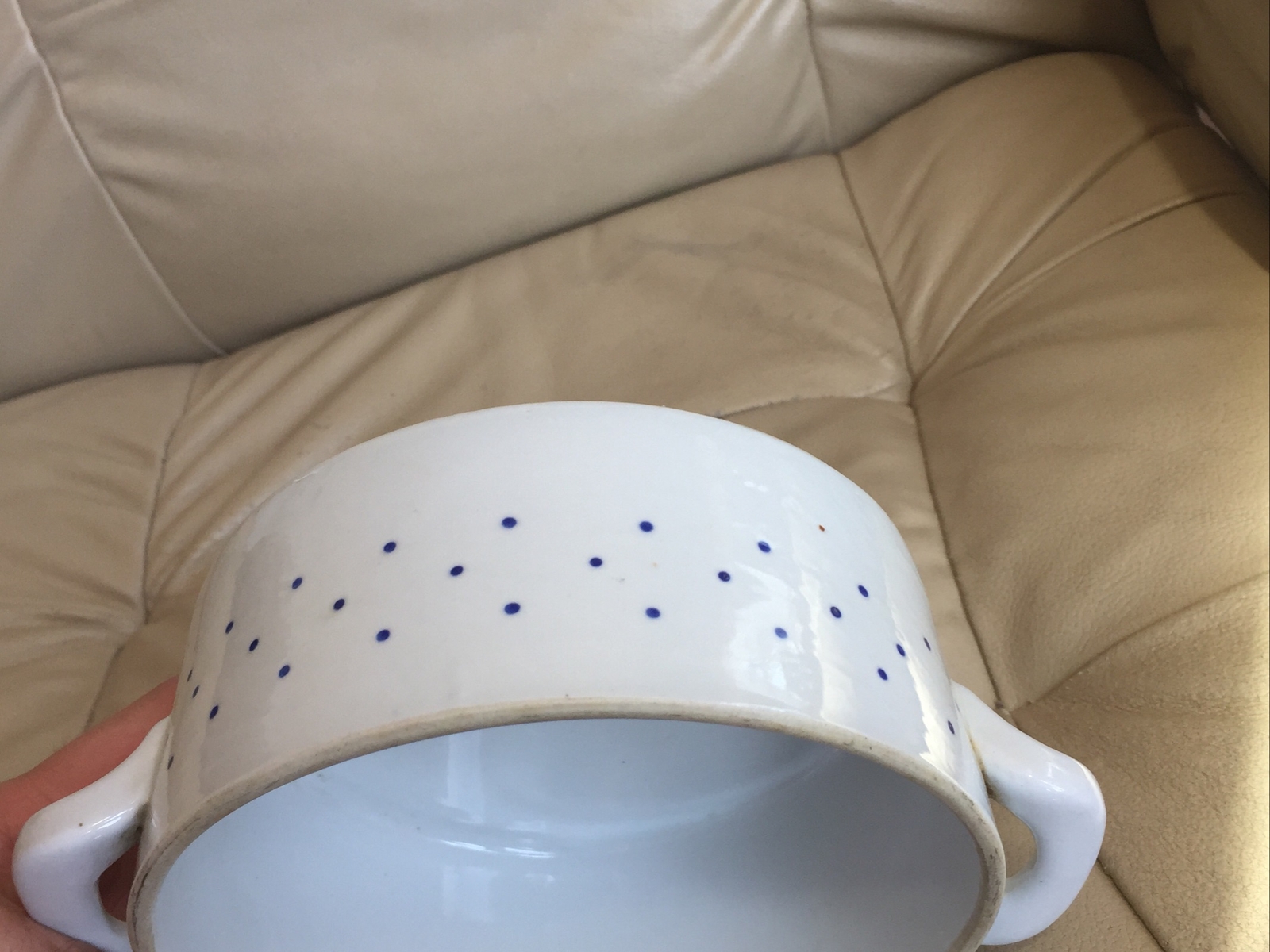 Rieber Mitterteich Bavaria BLUE DOTS SPOTS SPECKLES Handled Round Serving Dish