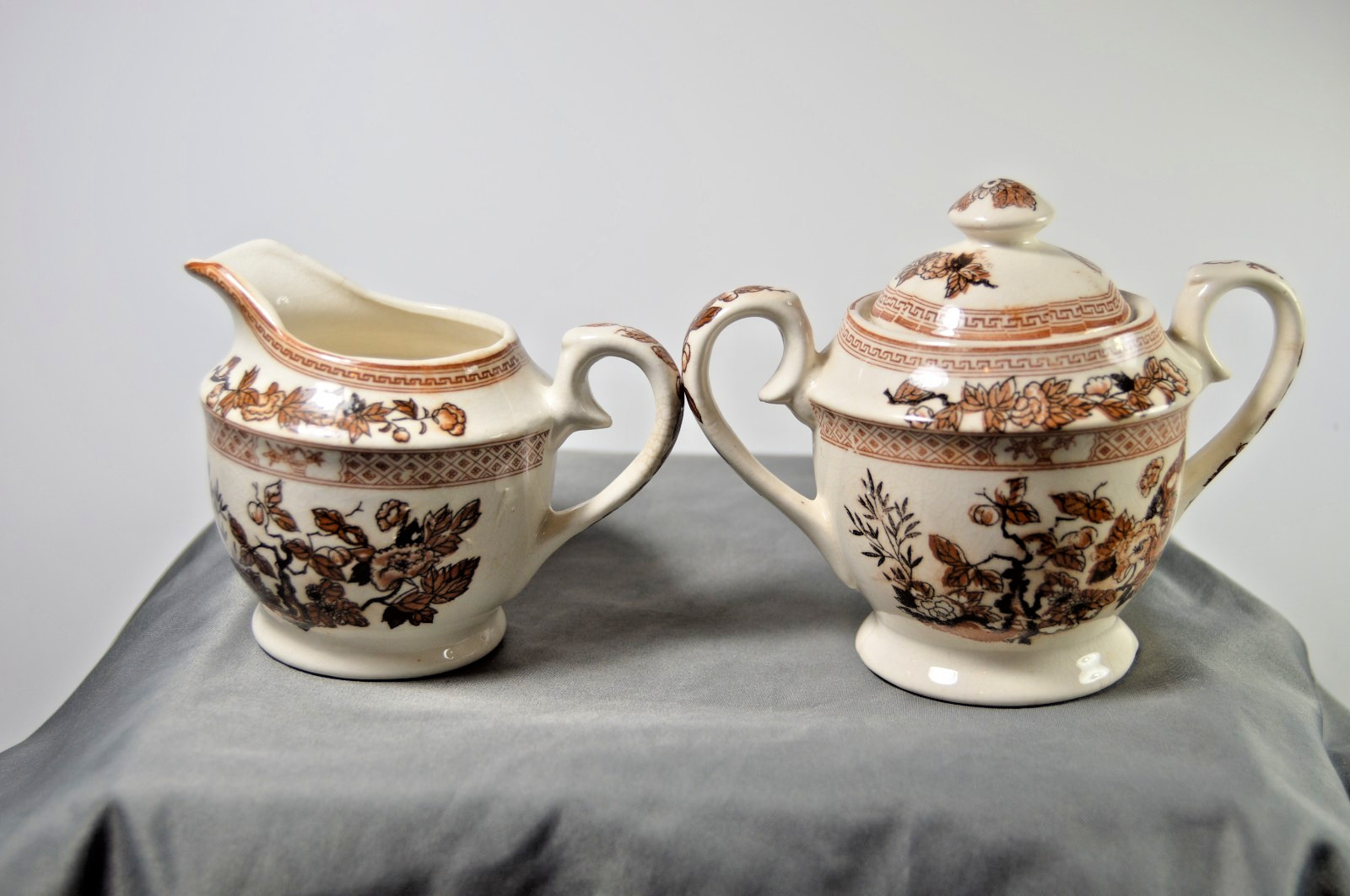 Vintage Nasco Indian Tree Creamer and Sugar Bowl with Lid, JAPAN