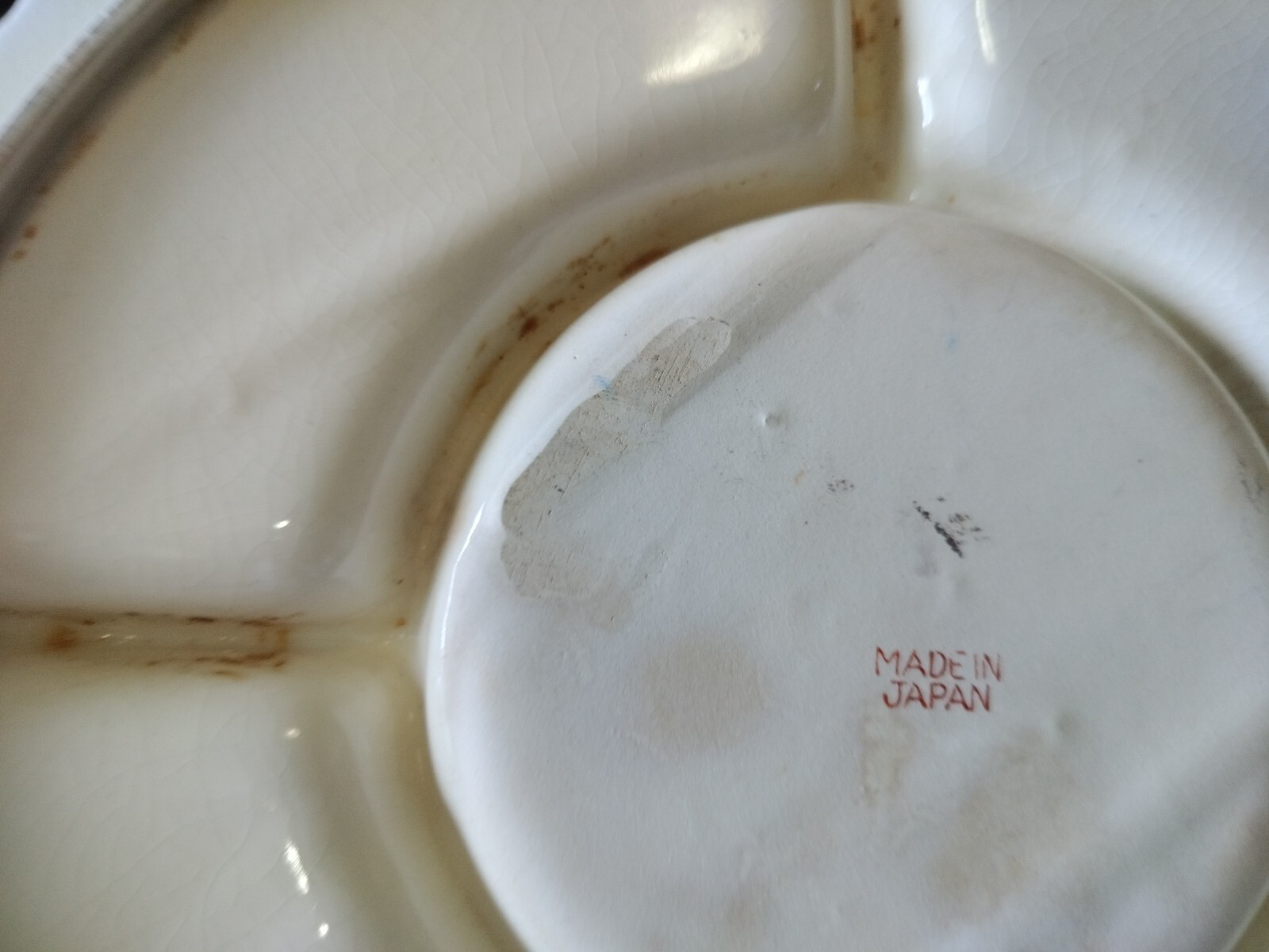 Antique Divided Serving Dish Floral Round Tray Wicker Handle Imari Japan 1940’s