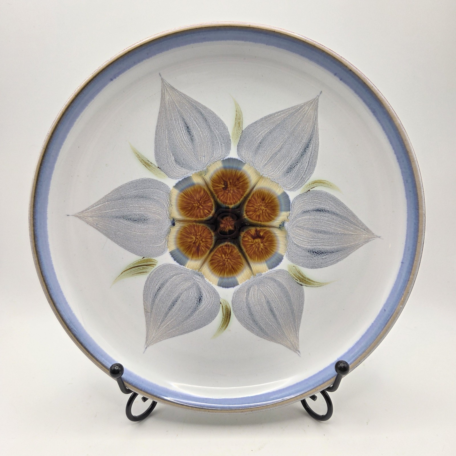 Denby Chatsworth Blue Rim Tan Rust Flower Blue/Gray Leaves Off White Salad Plate