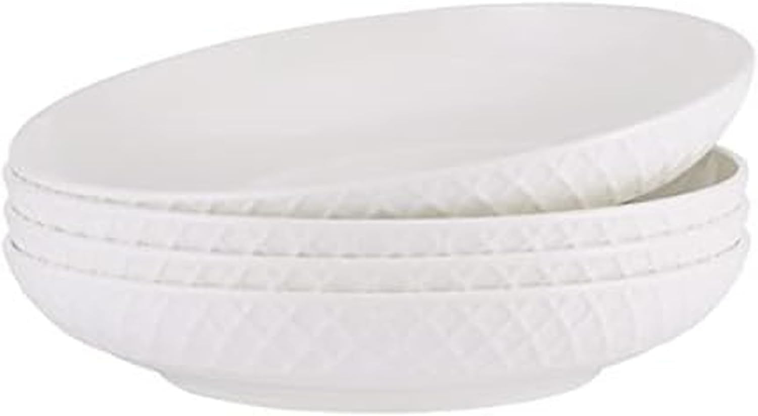 Trellis Bone China 9-Inch Pasta Bowls Set of 4, Lightweight, Chip-Resistant Whit