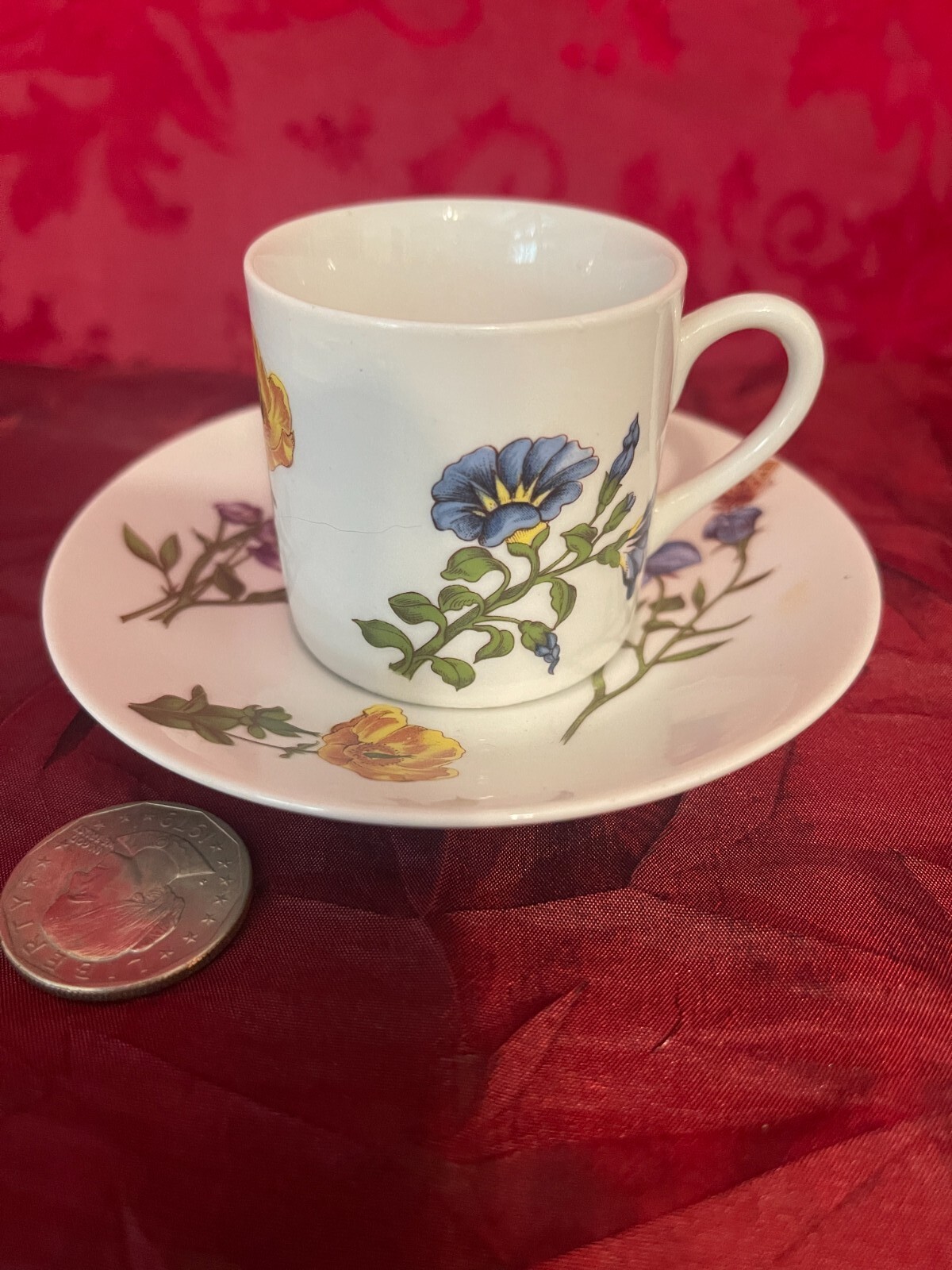 Vintage Cordon Bleu BIA Floral Demitasse Cup & Saucer Custom Made Hand Decorated