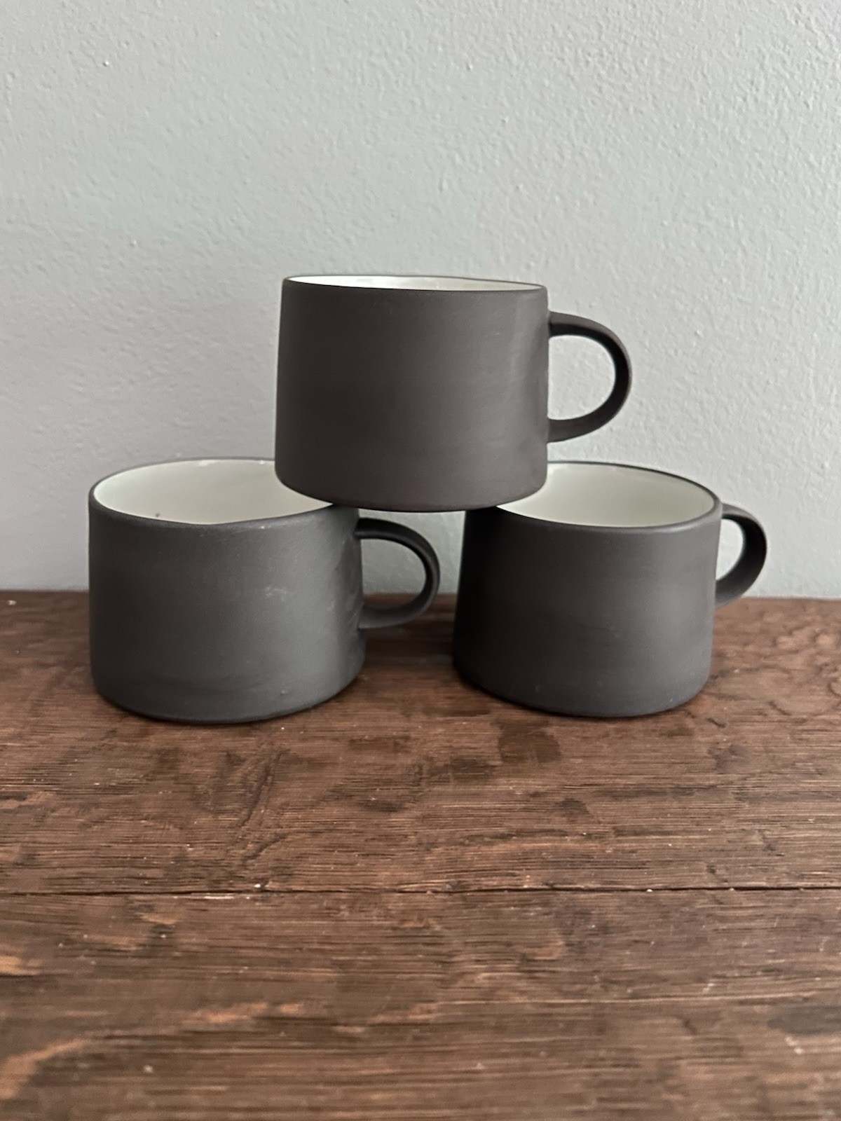 Dansk Flamestone Matte Brown & White Cup And Saucer 3 Sets Denmark Quistgaard