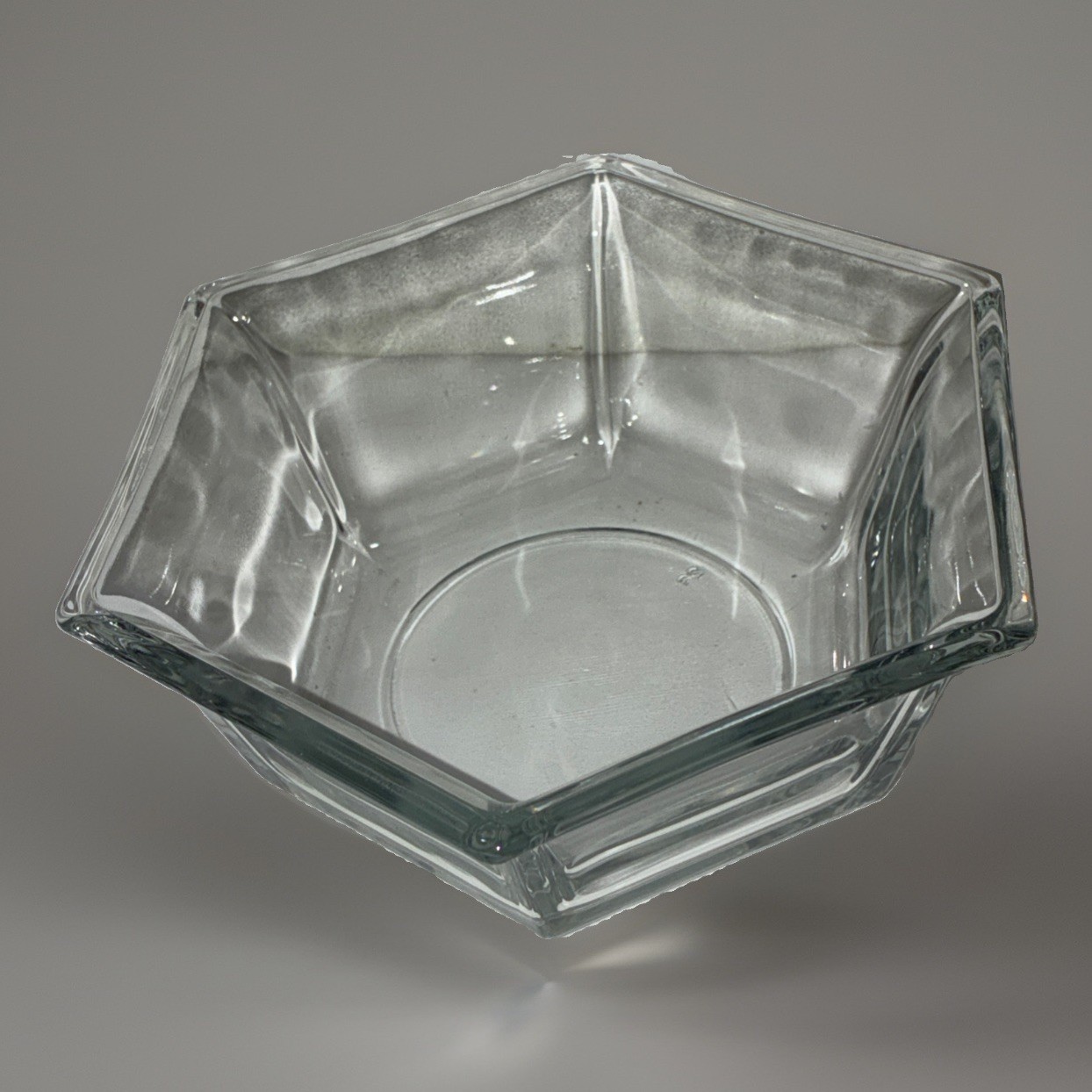 Vintage Clear Glass Hexagon Serving Bowl 7x6x2.5 Six Sided Salad Bowl Candy Dish