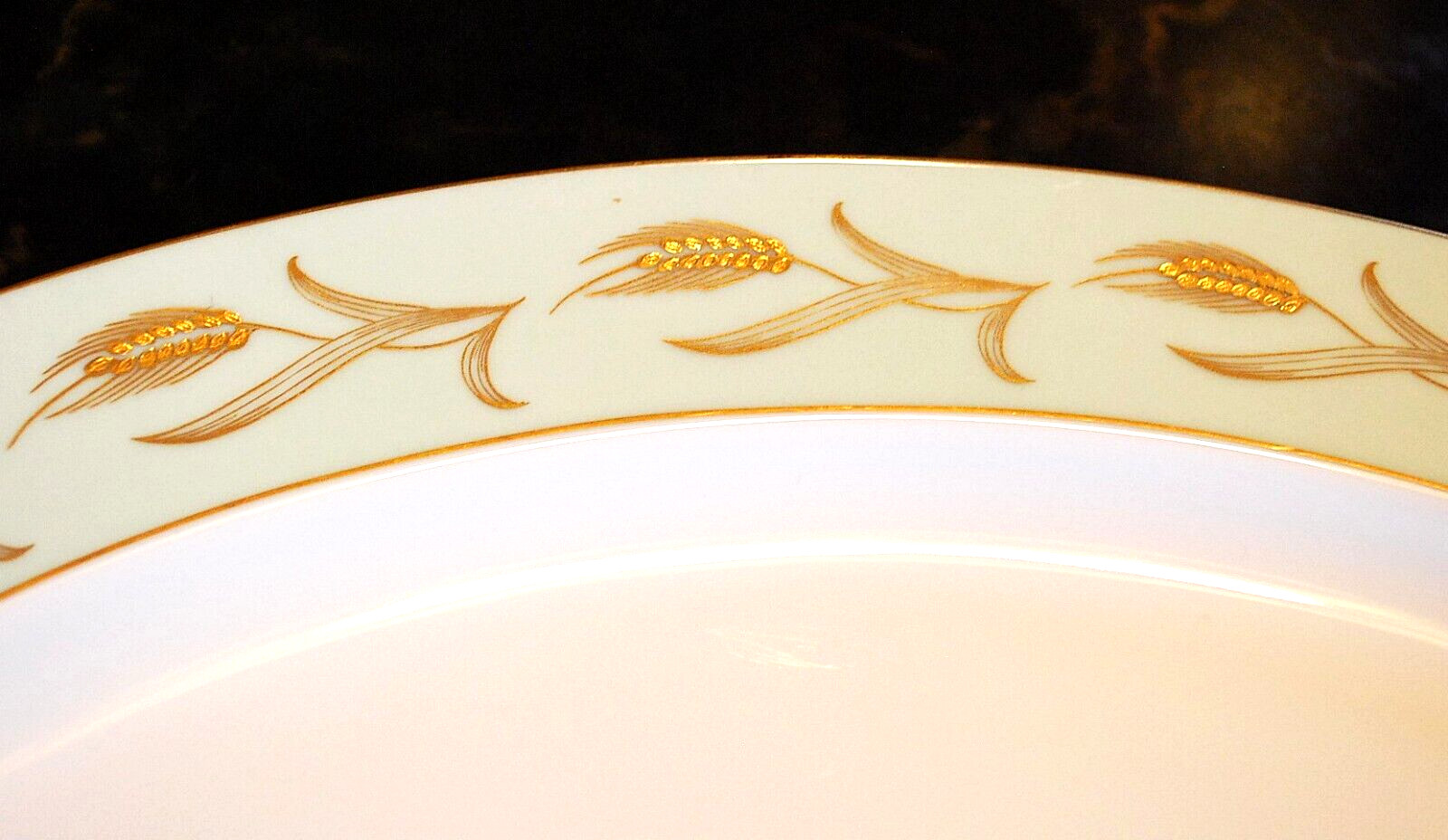 Set 2 Vintage Noritake ALICE Platters 16″ & 12″ GOLD WHEAT ON AQUA BAND c1951