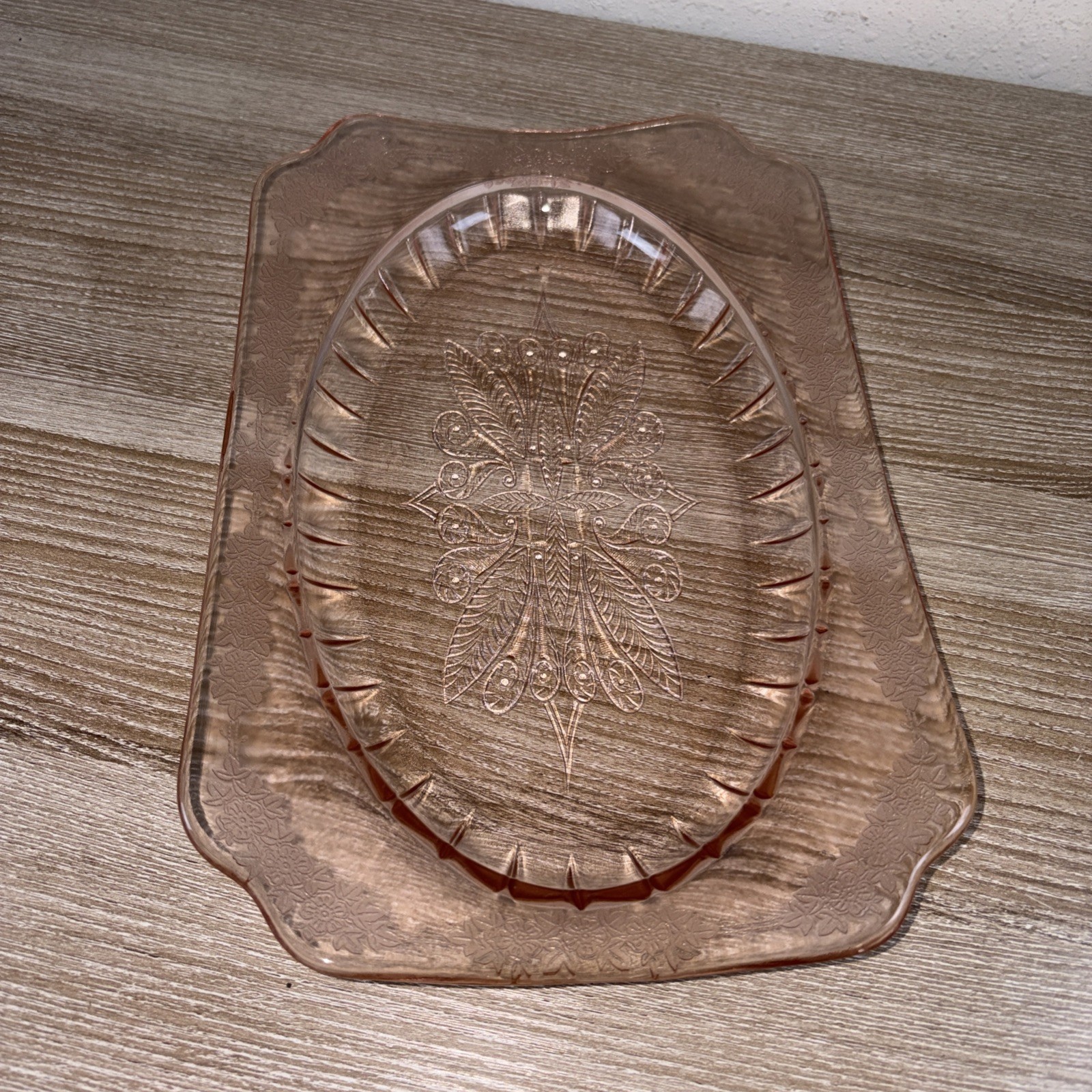 VTG Jeanette ADAM Pink Depression Glass Rectangular Serving Platter ~11 5/8″