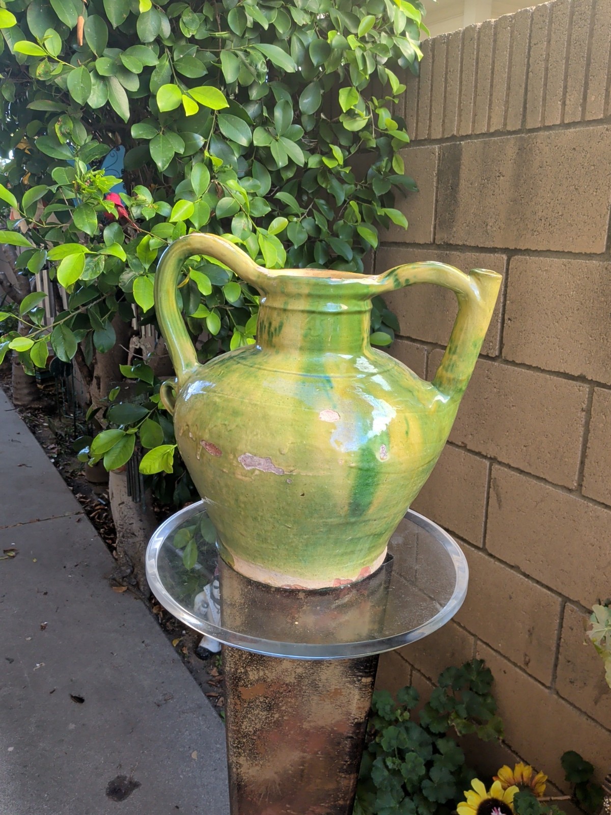 FRENCH ANTIQUE WATER JUG POTTERY VINTAGE CRUCHE EARTHENWARE CERAMIC VESSEL