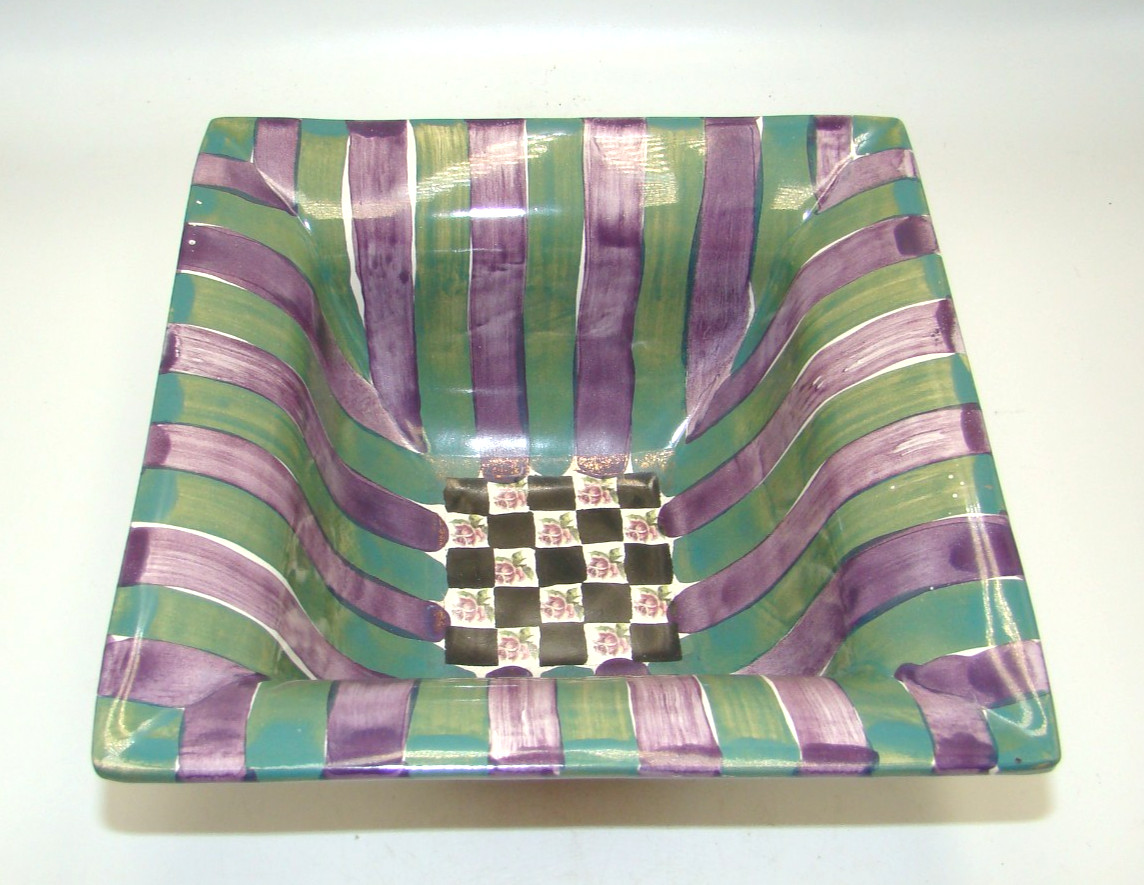 Mackenzie Childs Pottery Torquay Kelp & Urchin 7 3/4″ Square Bowl