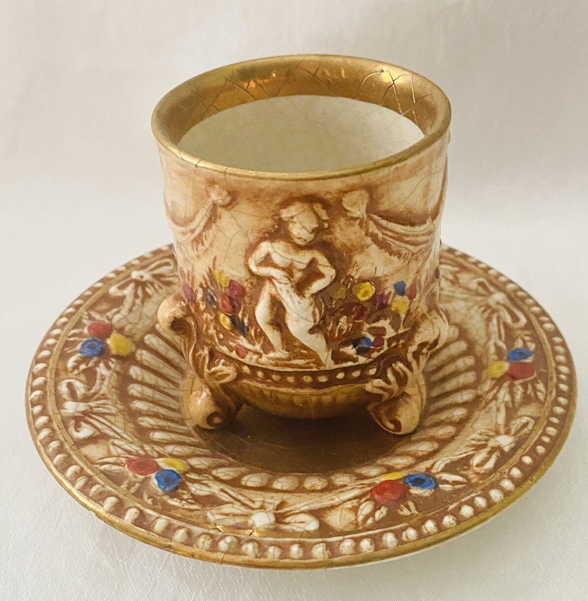 Rare Vintage CAPODIMONTE Hand-Painted DEMITASSE CUP & SAUCER ITALY #326