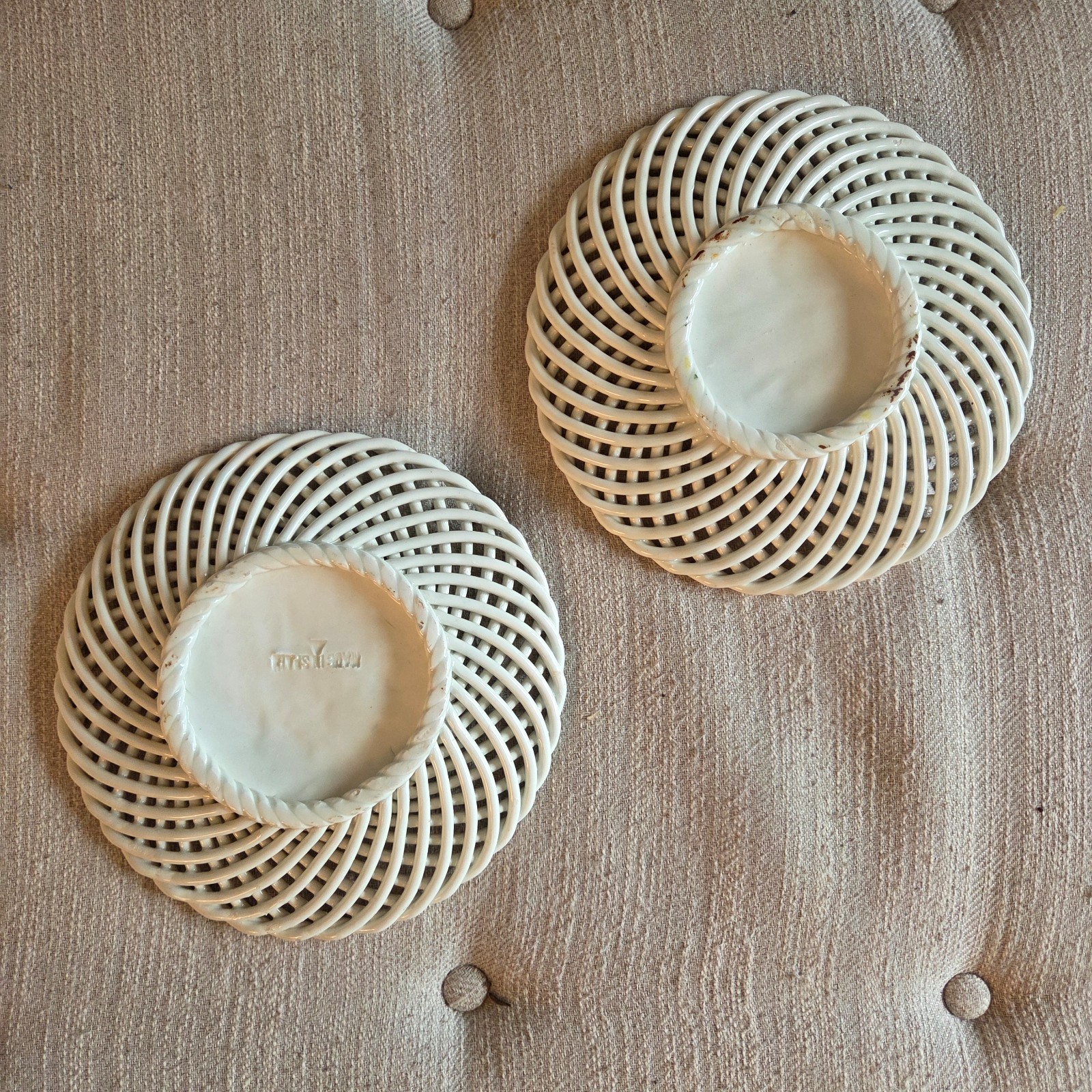 Set of 2 Vintage Ceramic Fruit Lattice Painted Wall Plates Spanish Art 3D