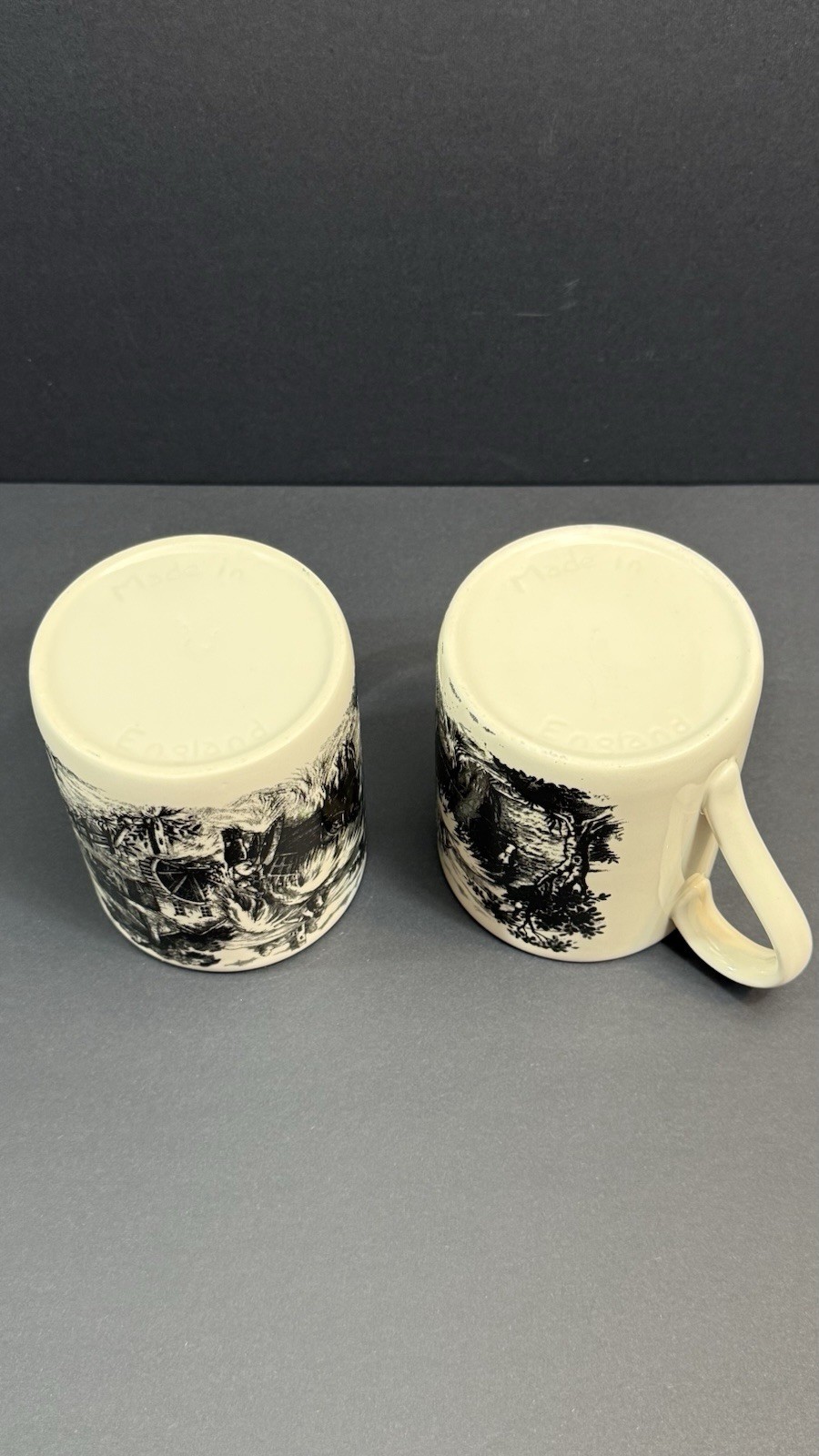 Royal Stafford Hayride Black Coffee Mugs Set of 4 England Transferware