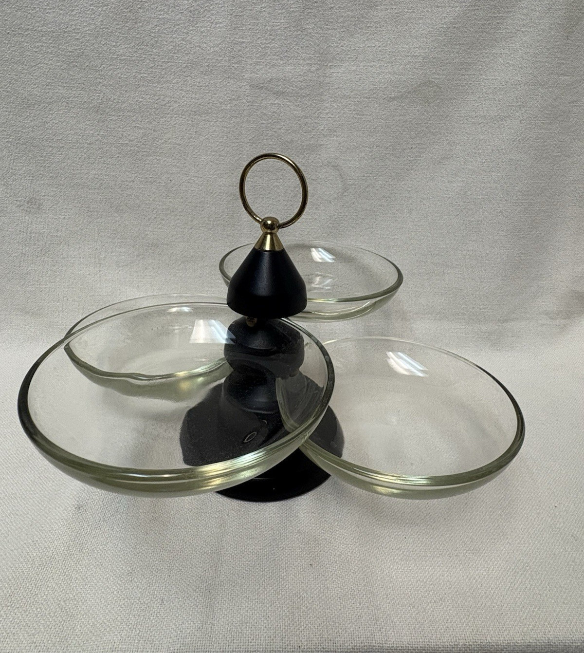 Mid Century Wood Glass Towered Susan Server Candy Nut Dish Wm Warren Pat 178029