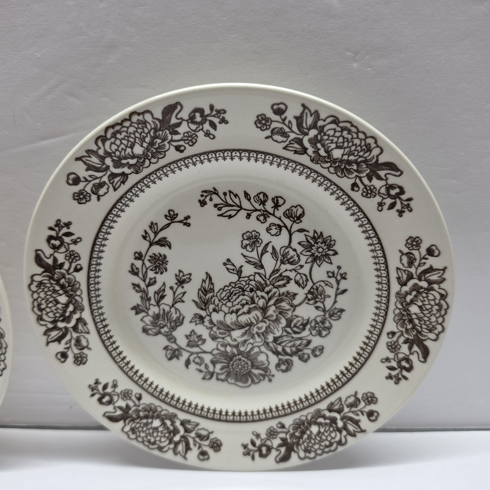 Royal China Sussex Cavalier Ironstone Bread Plate Brown Floral EUC 6.5″ diam
