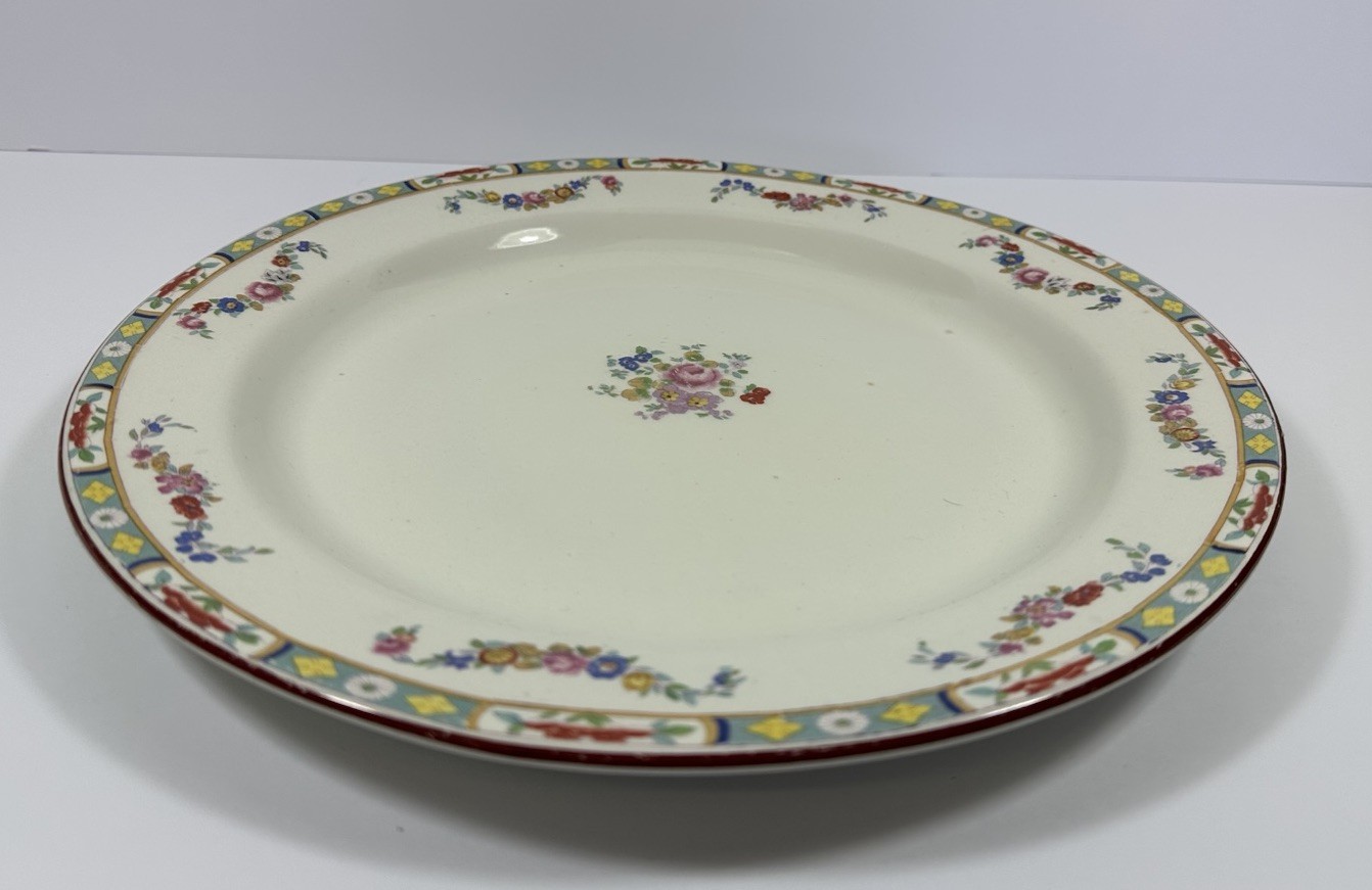 J G Meakin Hanley England ~12″ Platter Chop Rose Garland Floral Swag Ironstone
