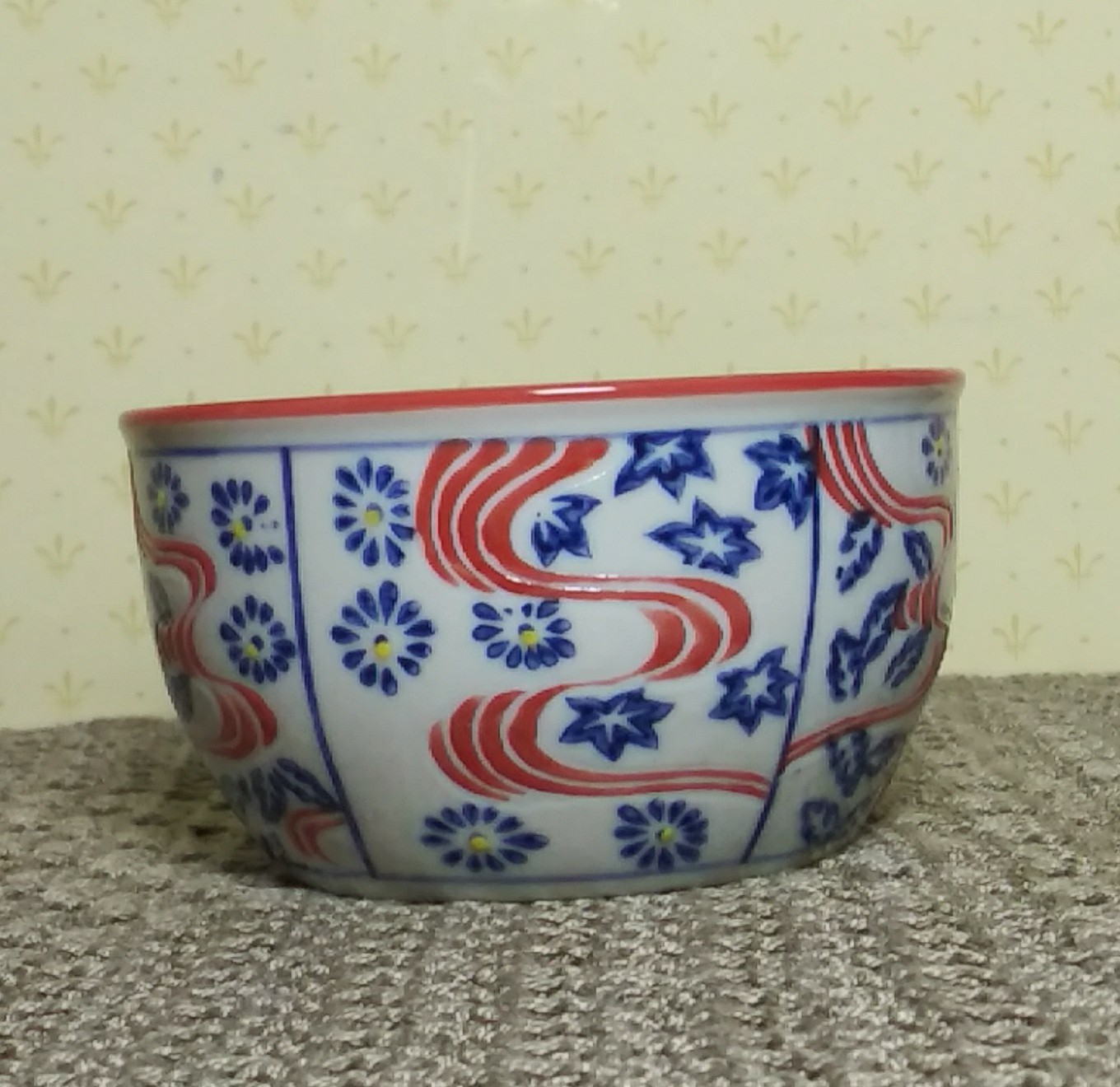 Yokohama Studio Miyabi Hand Painted Bowl 4″ Dish Red White Blue