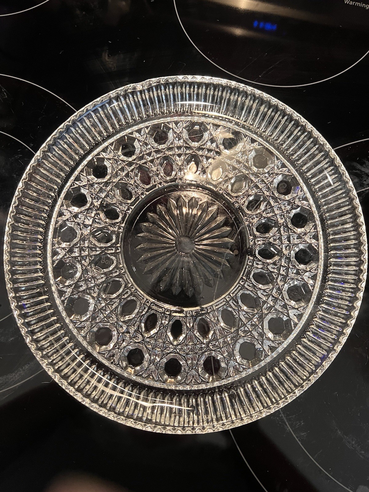 Vintage Federal Glass Windsor Clear Plate Platter Button & Cane Pattern 9″