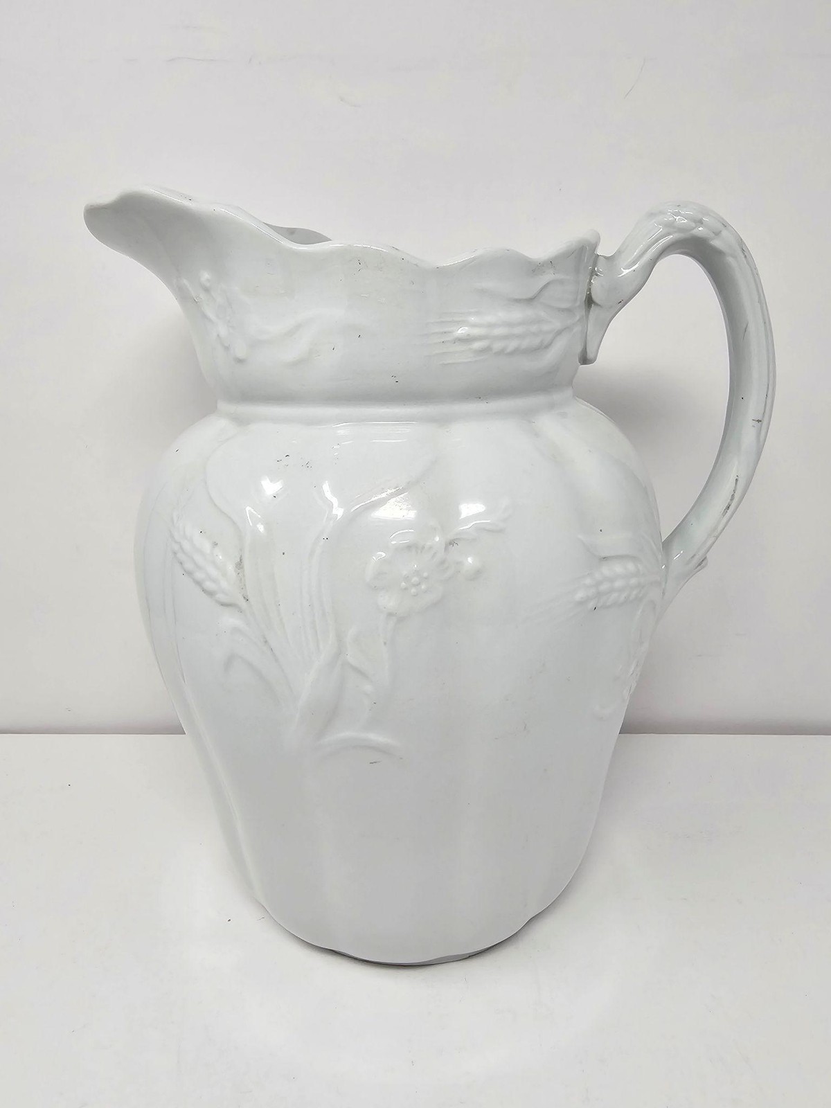 Antique Wheat And Rose 11″ White Ironstone Pitcher Alfred Meakin England 1800’s