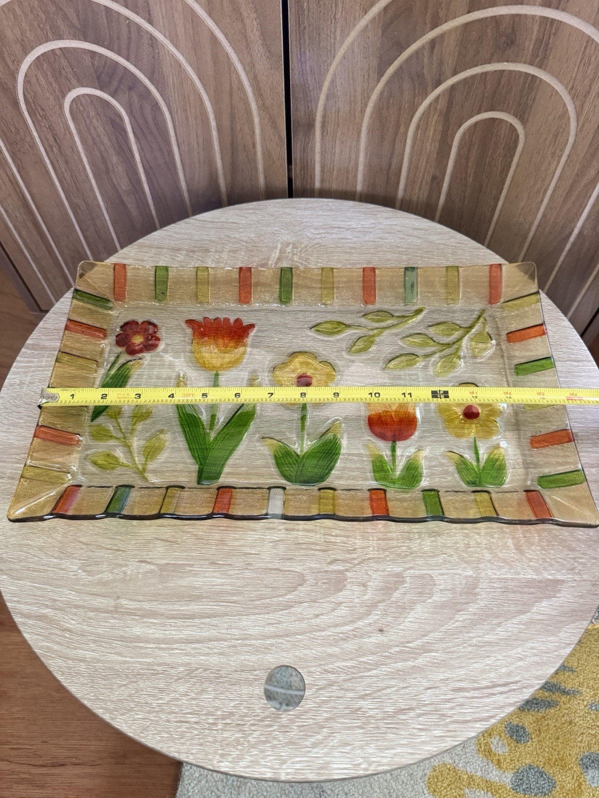 Fused Art Glass Floral Tulip Rectangular Tray – Elegant Hand-Painted (?)