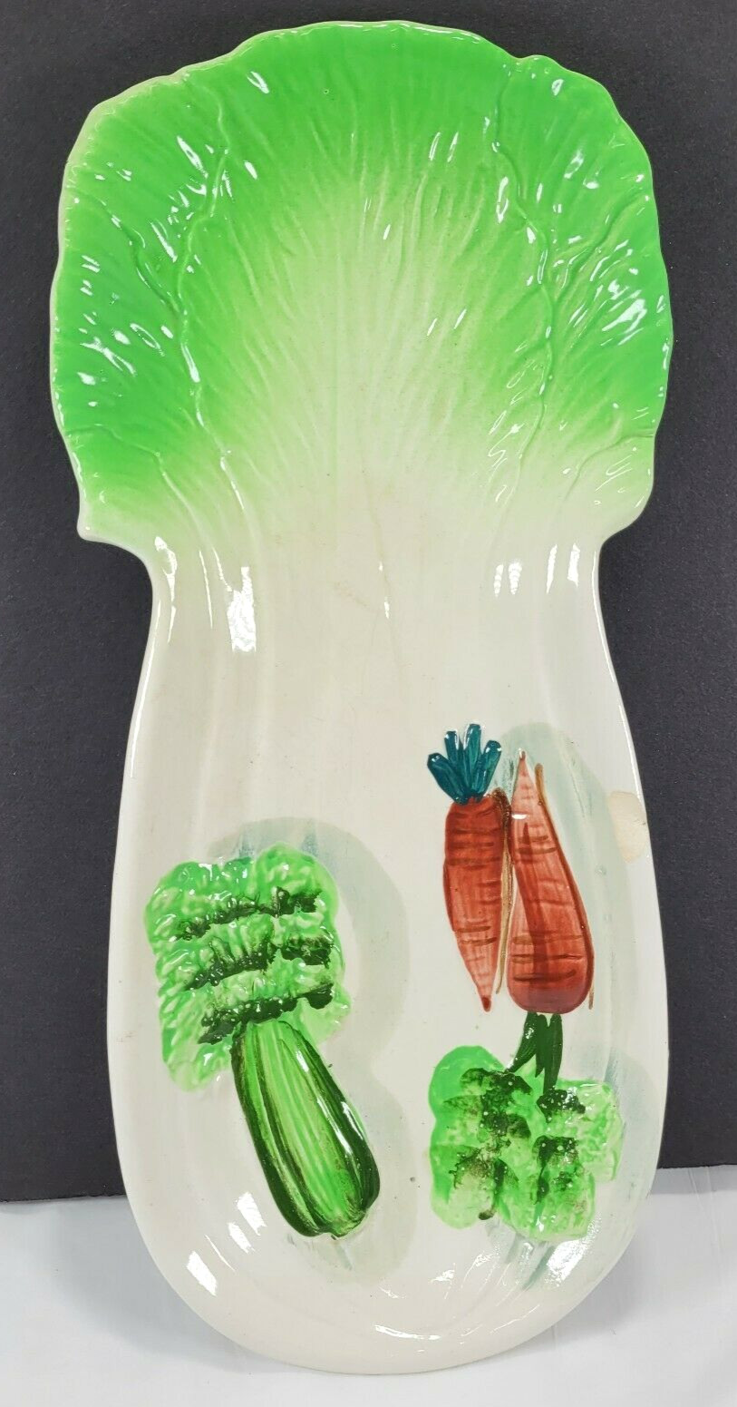 VTG Celery Shaped Vegetable Relish Serving Dish Ceramic Hand Painted See Picture