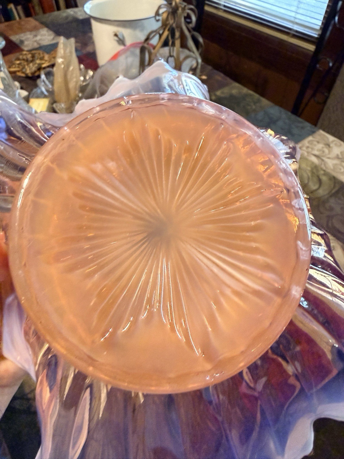 Fostoria Heirloom Pink Opalescent Oblong Glass Centerpiece Bowl Console