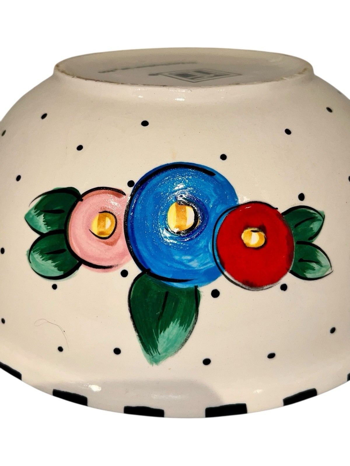 VTG GAETANO Pottery Mary Engelbreit Serving Mixing Bowl Rose Flower Design 1994