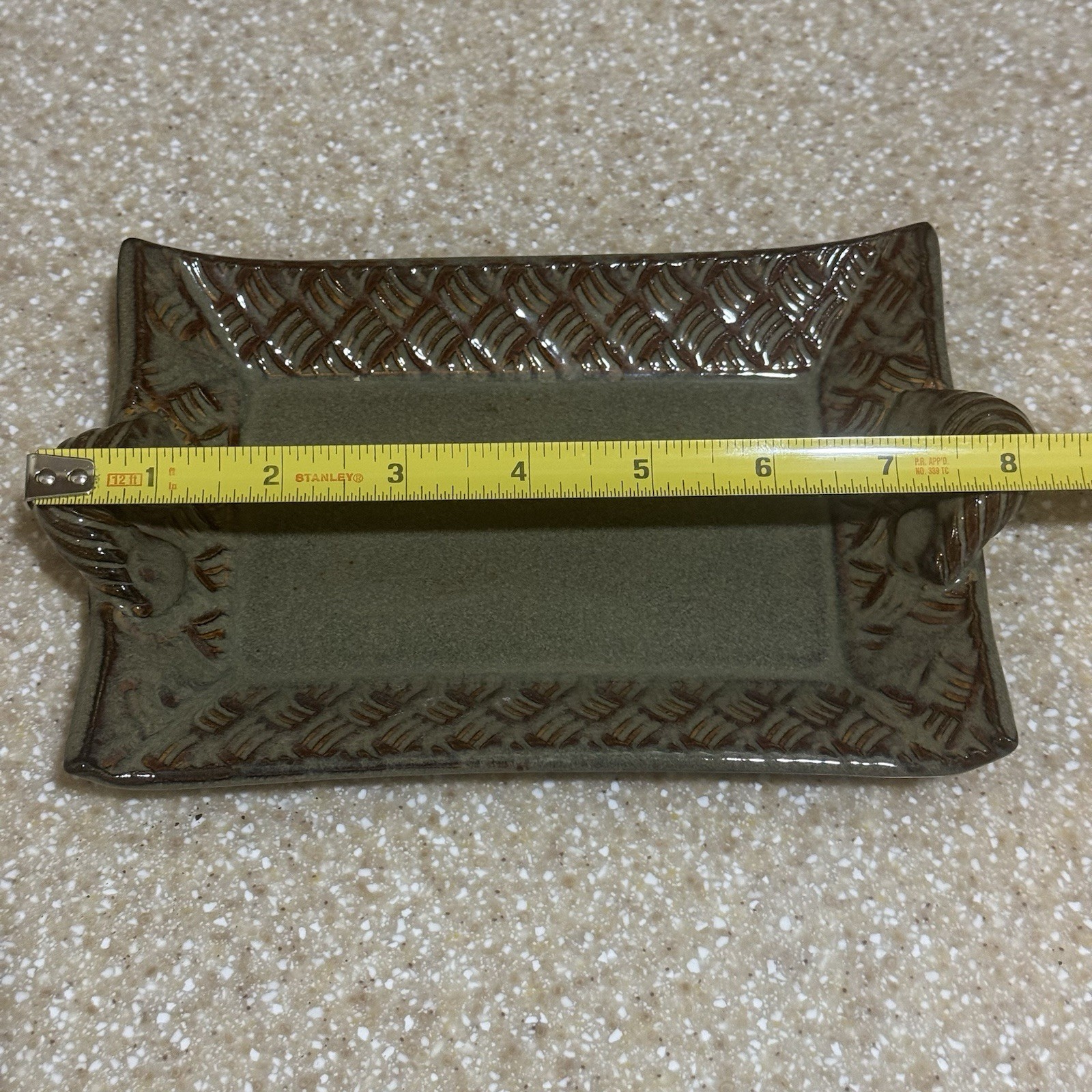 Thomas Pottery Basketweave Tray North Carolina Green Lead Free Handcrafted Dish