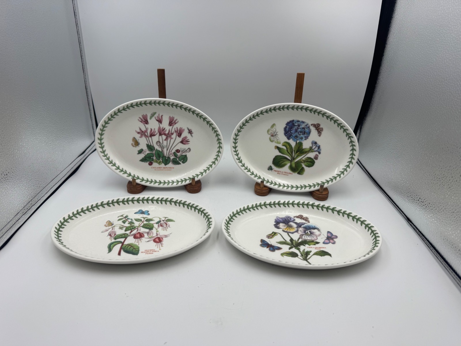 Set of 4 Portmeirion BOTANIC GARDEN Multi-Motif 9″ Oval Steak Platters / Plates