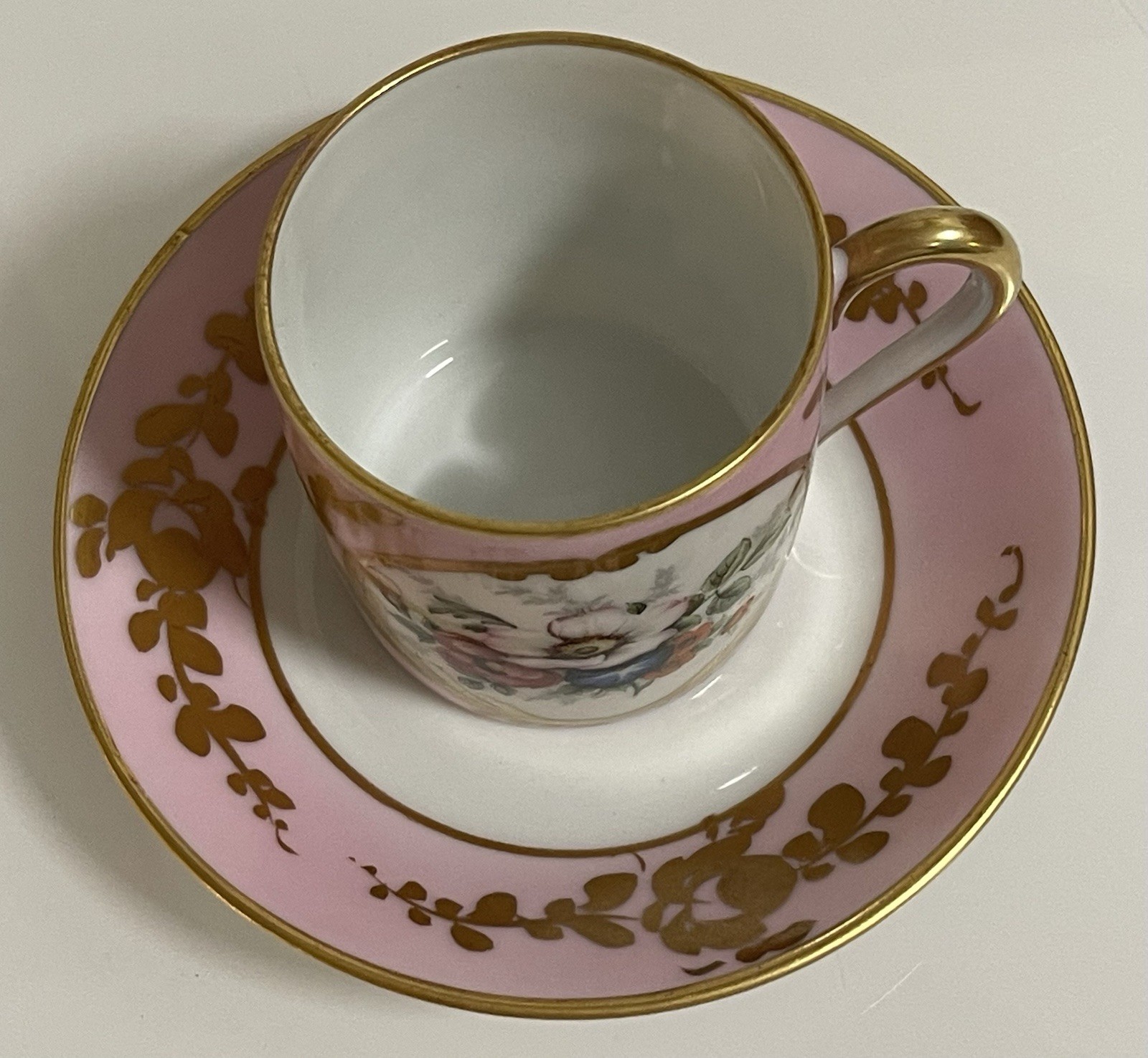 Limoges Pink Gold Floral Porcelain Tea Cup & Saucer Set France