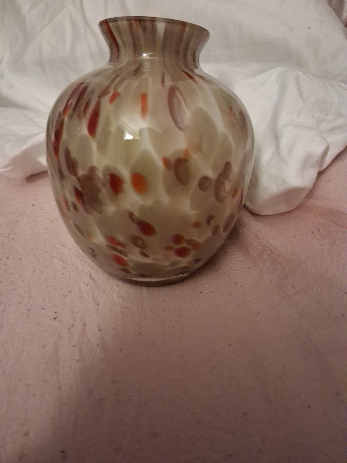 4″ Hand Blown Glass Vase with Golds, Beiges, Reds and Oranges Yankee Candle