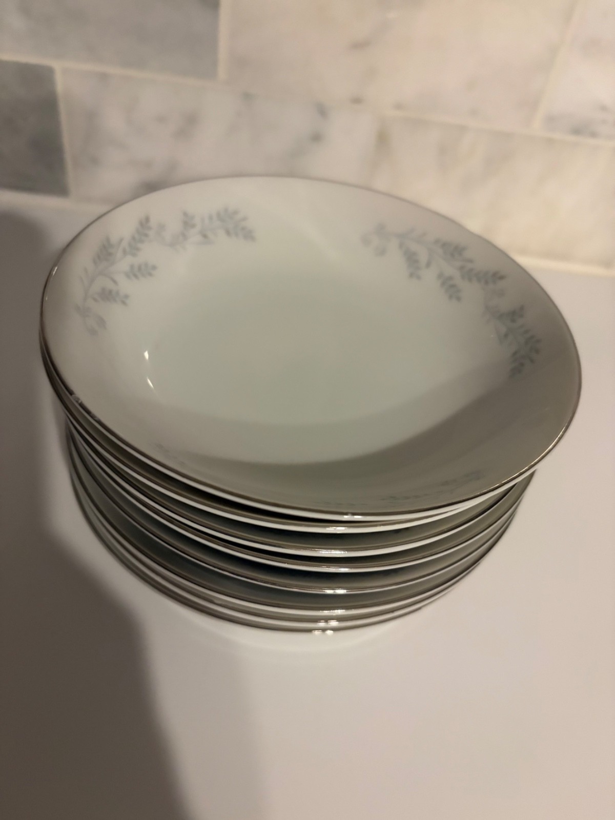 Vintage Set of 4 White Silver Genuine Porcelain China Dessert Bowls 5-1/2”