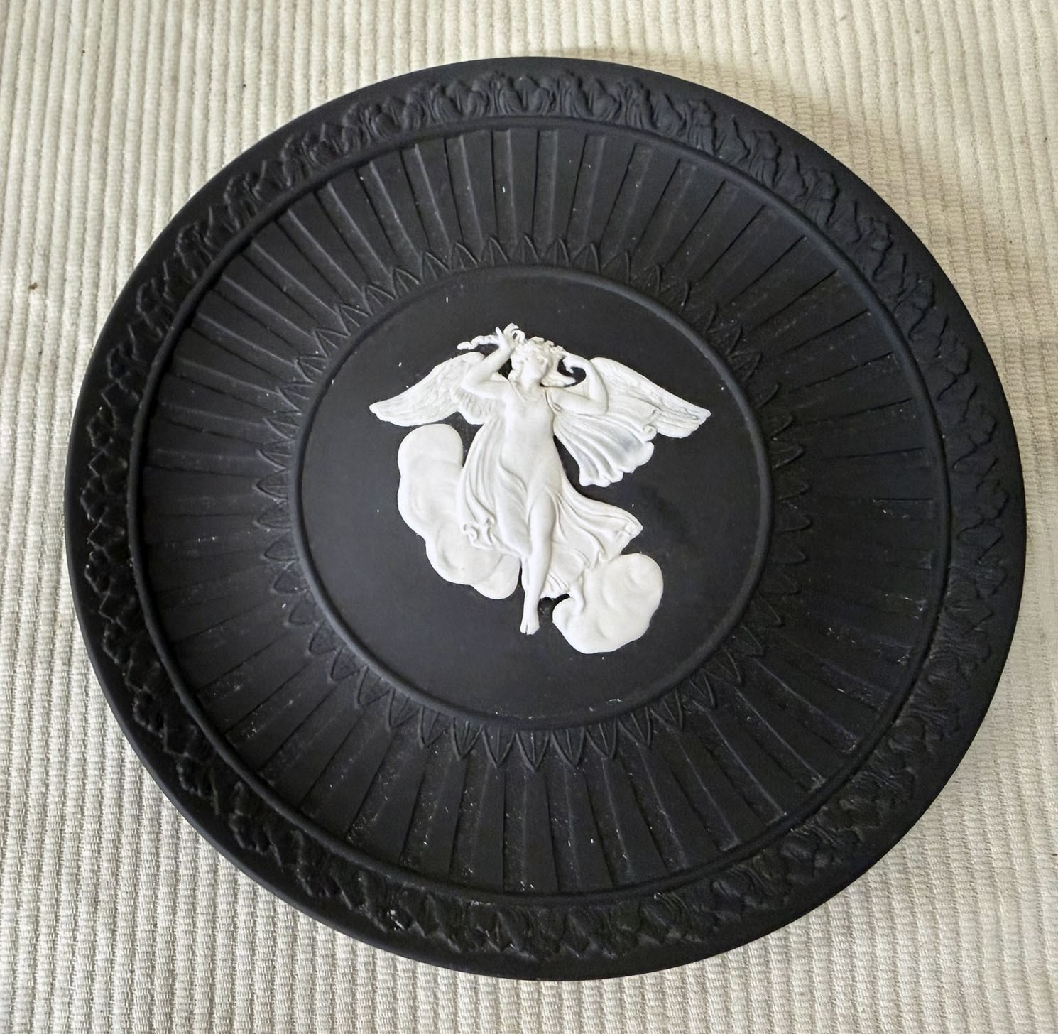 Vintage Wedgwood Black Basalt Jasperware “Athens Angel” Collector Plate