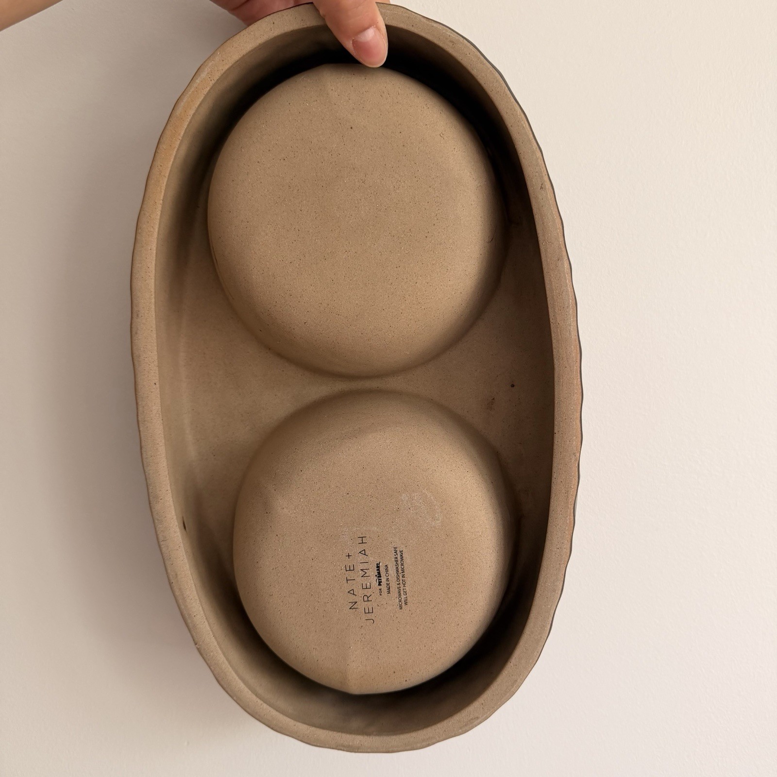 Nate + Jeremiah Ceramic Oval Chip & Dip Bowl Set Bronze Geometric Microwave Safe