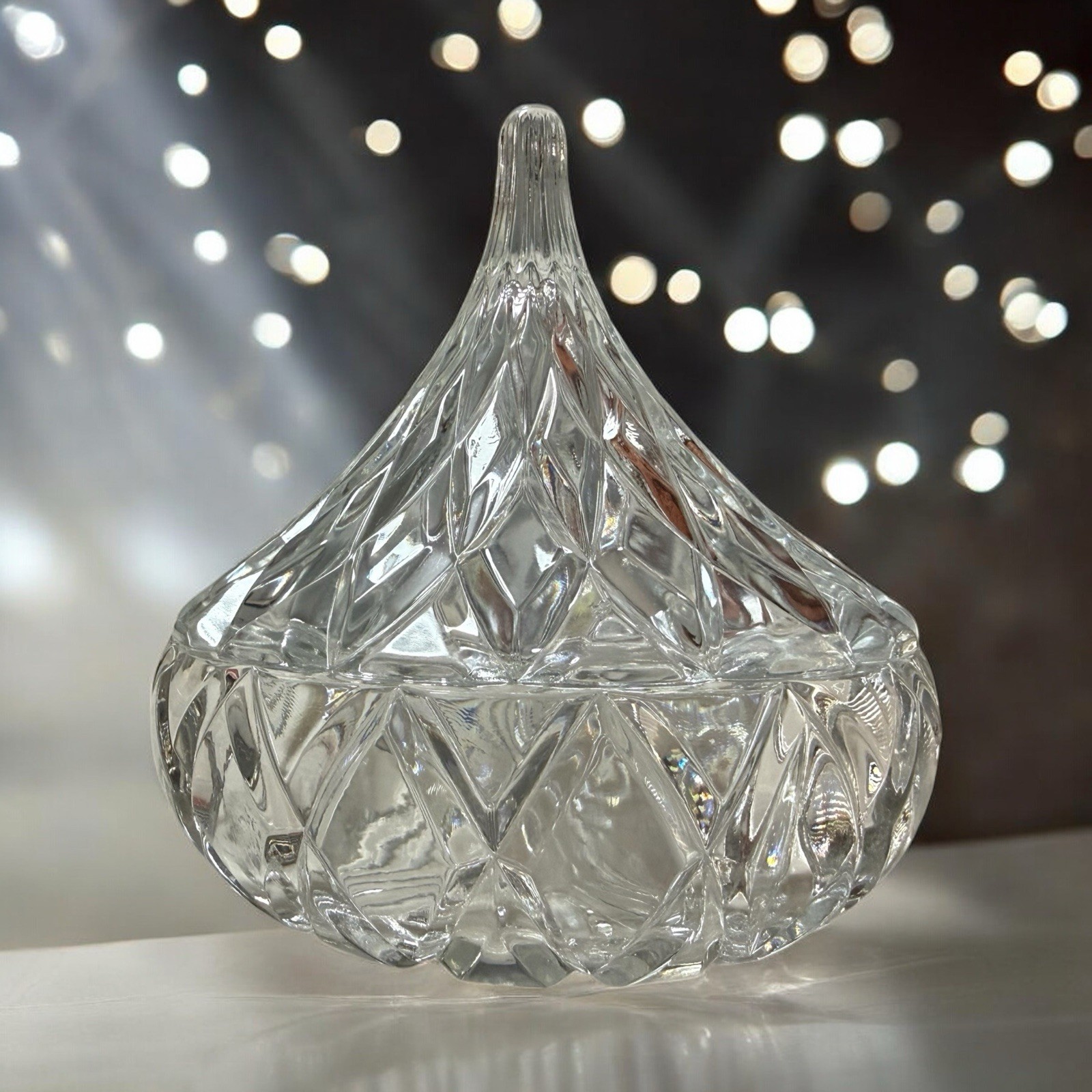 Hershey Kiss Shaped Pressed Glass Trinket Box Candy Dish