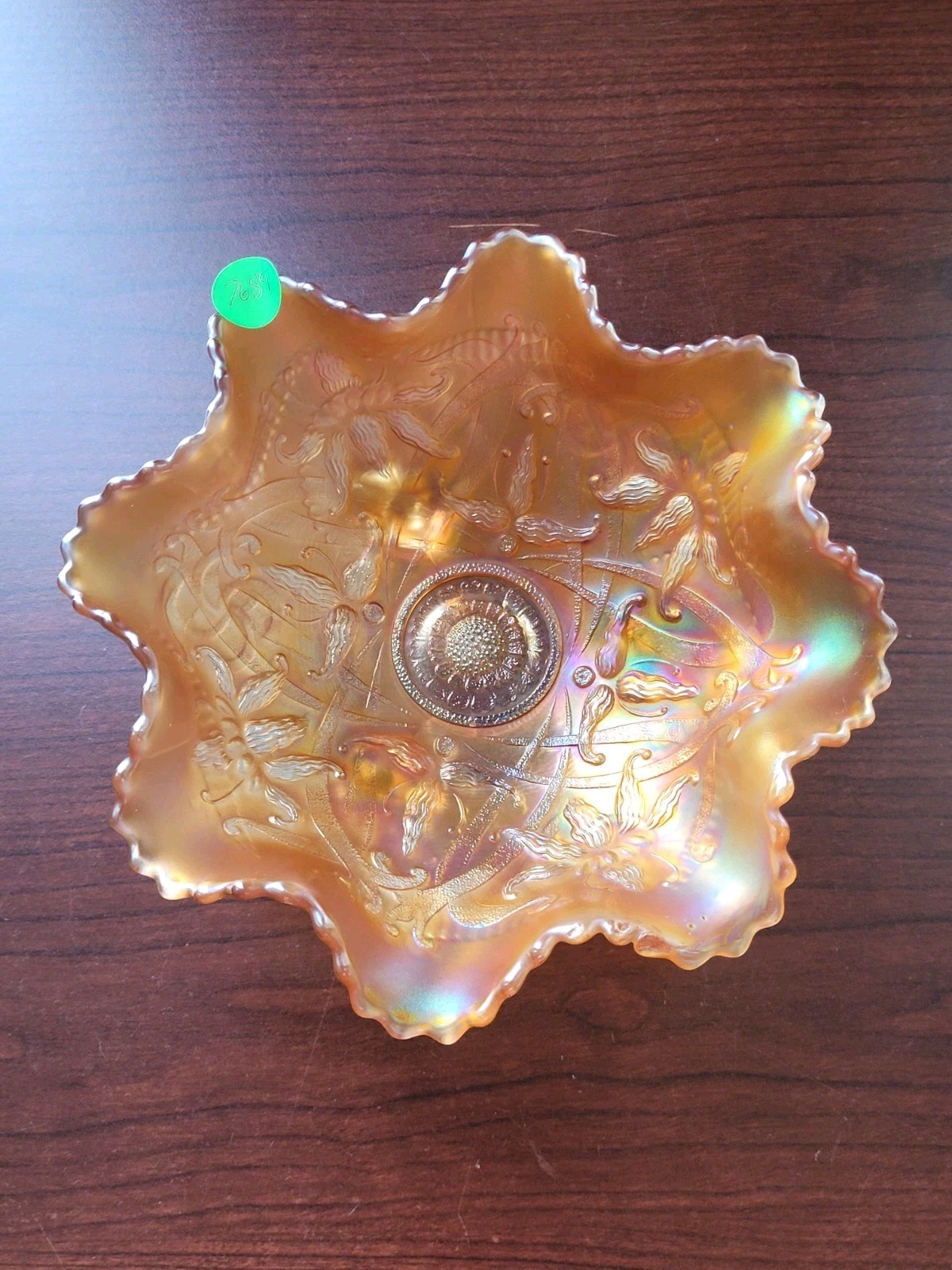 Pretty Marigold Northwood Carnival Glass Wishbone Bowl Ruffles n Rings EX.