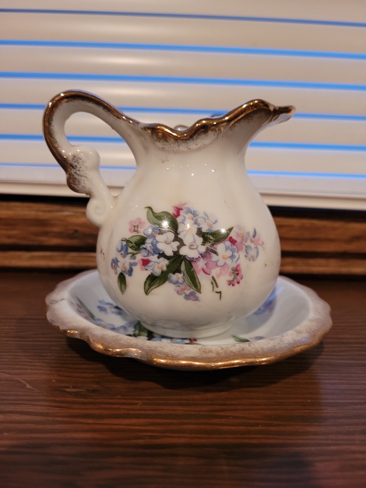 Vintage Watkins Japan Creamer and Saucer Set Floral Pattern Gold Trimmed