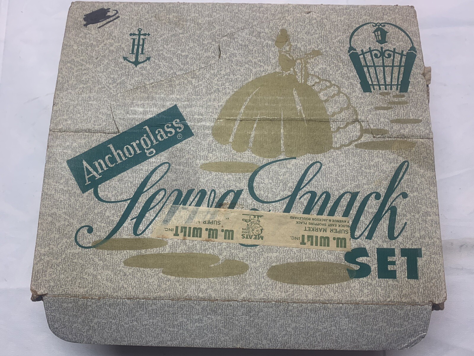 Vintage Anchor Glass – Serva Snack Set – 50’s Original Box Retro Bubble Pattern
