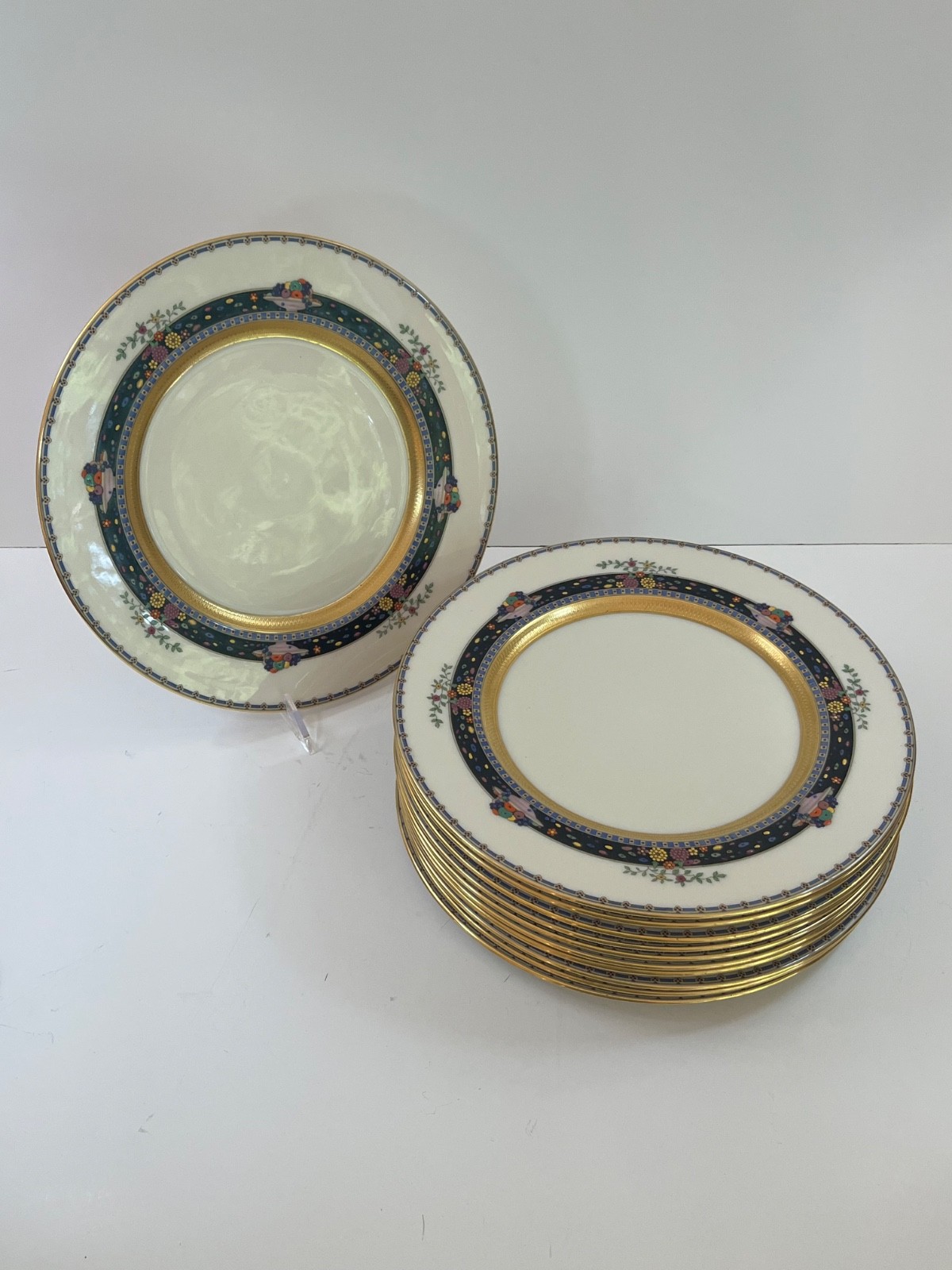 11 Lenox X-54 1830/X-54 Enamel & Gold Encrusted Service Buffet Dinner Plates