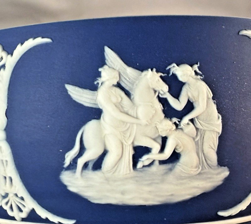 VERY RARE! Antique Wedgwood Jasperware Dark Cobalt Blue DOUBLE DIP Waste Bowl