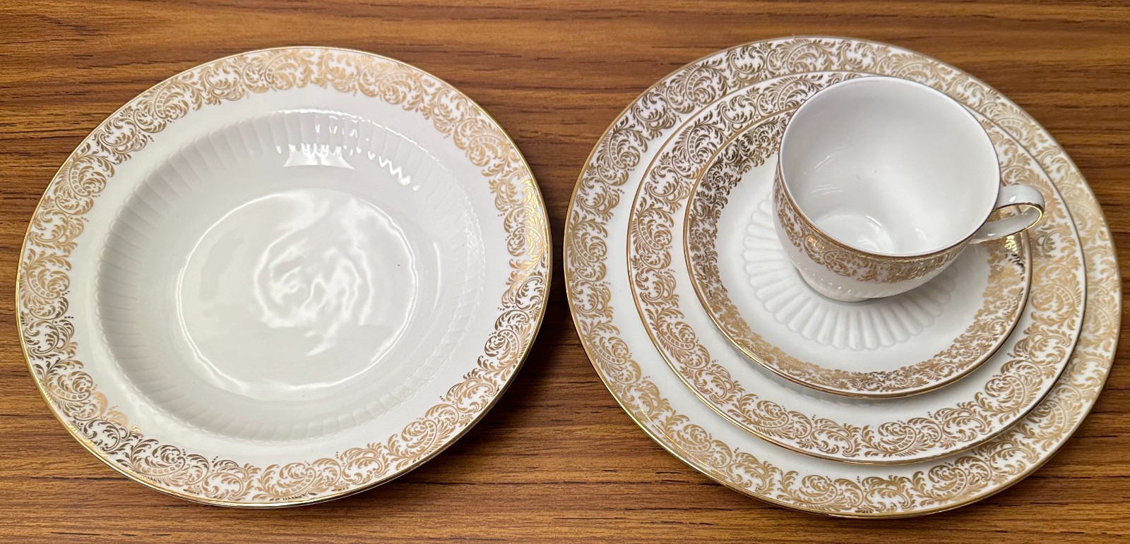 Vtg Mitterteich China Service for 12 plus extras -Gold Band of Swirls & Leaves