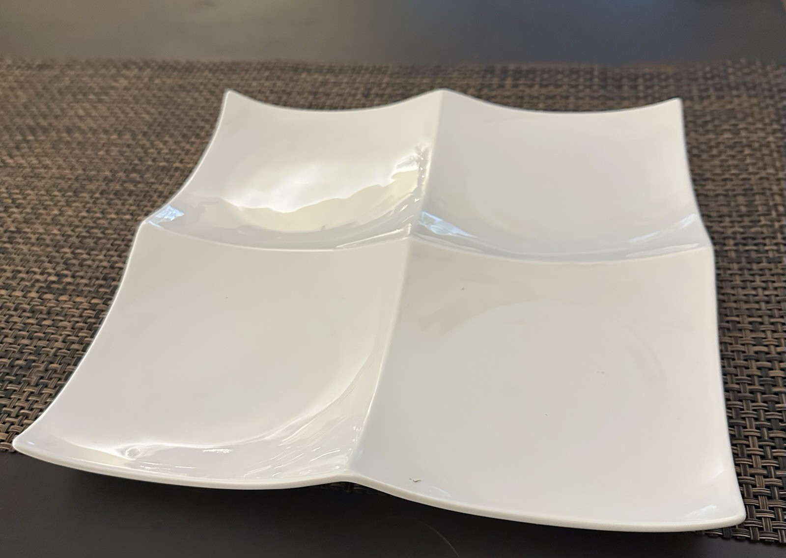 Porcelain 4-Compartment Square Divided Dish Glossy Finish Pottery (Set of 2)