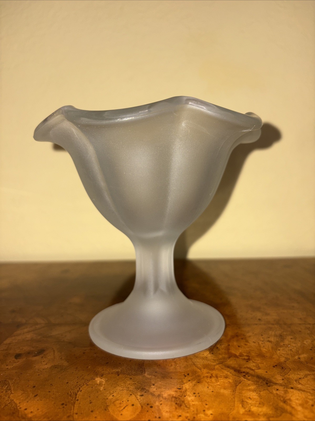 Kig Indonesia Vintage Frosted Satin Sundae Pedestal Glass 5″ Tall
