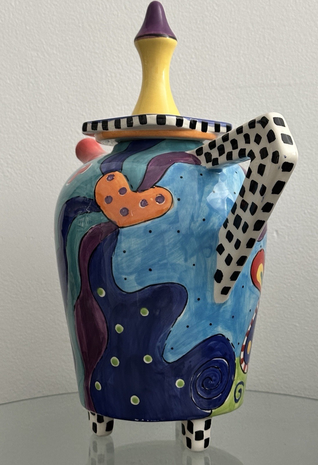 Kat Taylor Designs 11” Ceramic Teapot Hand Painted Art Pottery Whimsical Alice