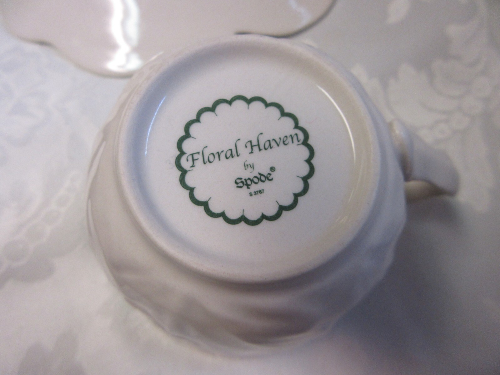Spode Floral Haven Flat Cup Saucer Set Scalloped Butterflies Tulips Bee England