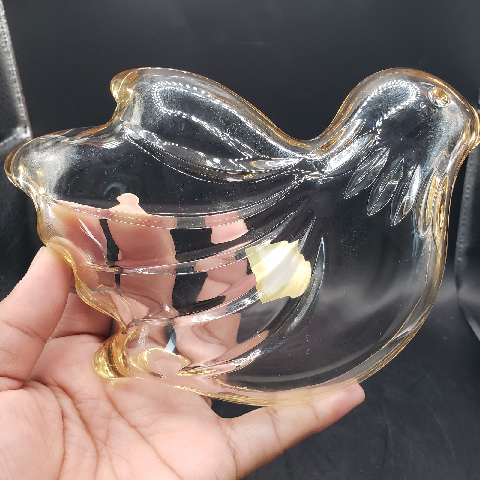 Vintage Mikasa Crystal Golden Dove Candy or Trinket Dish Gold Trim 6.5″ x 4.25″