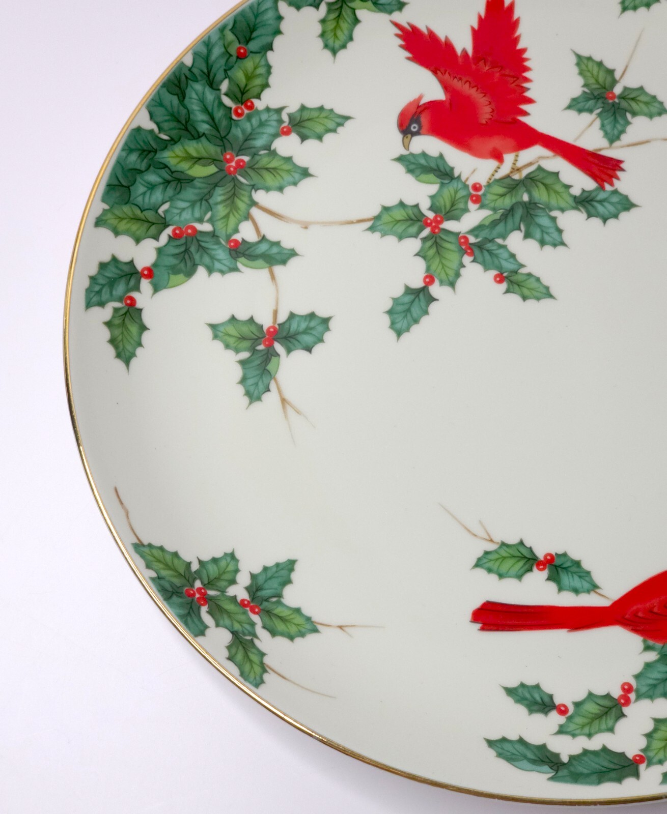 Vintage Lefton Cardinal Christmas 10.25″ Large Dinner Plate Gilt Edge 1993 01207