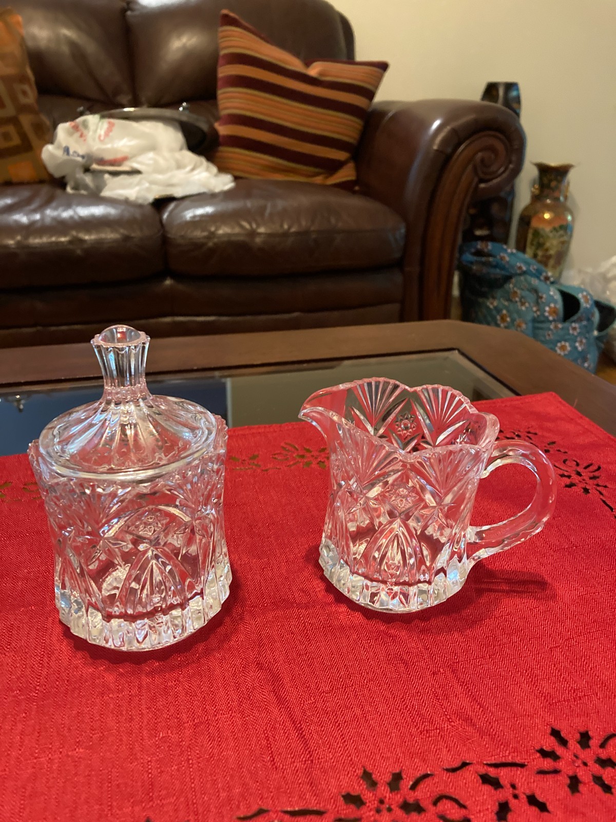 Vintage American Brilliant Cut Glass Creamer and Sugar Bowl