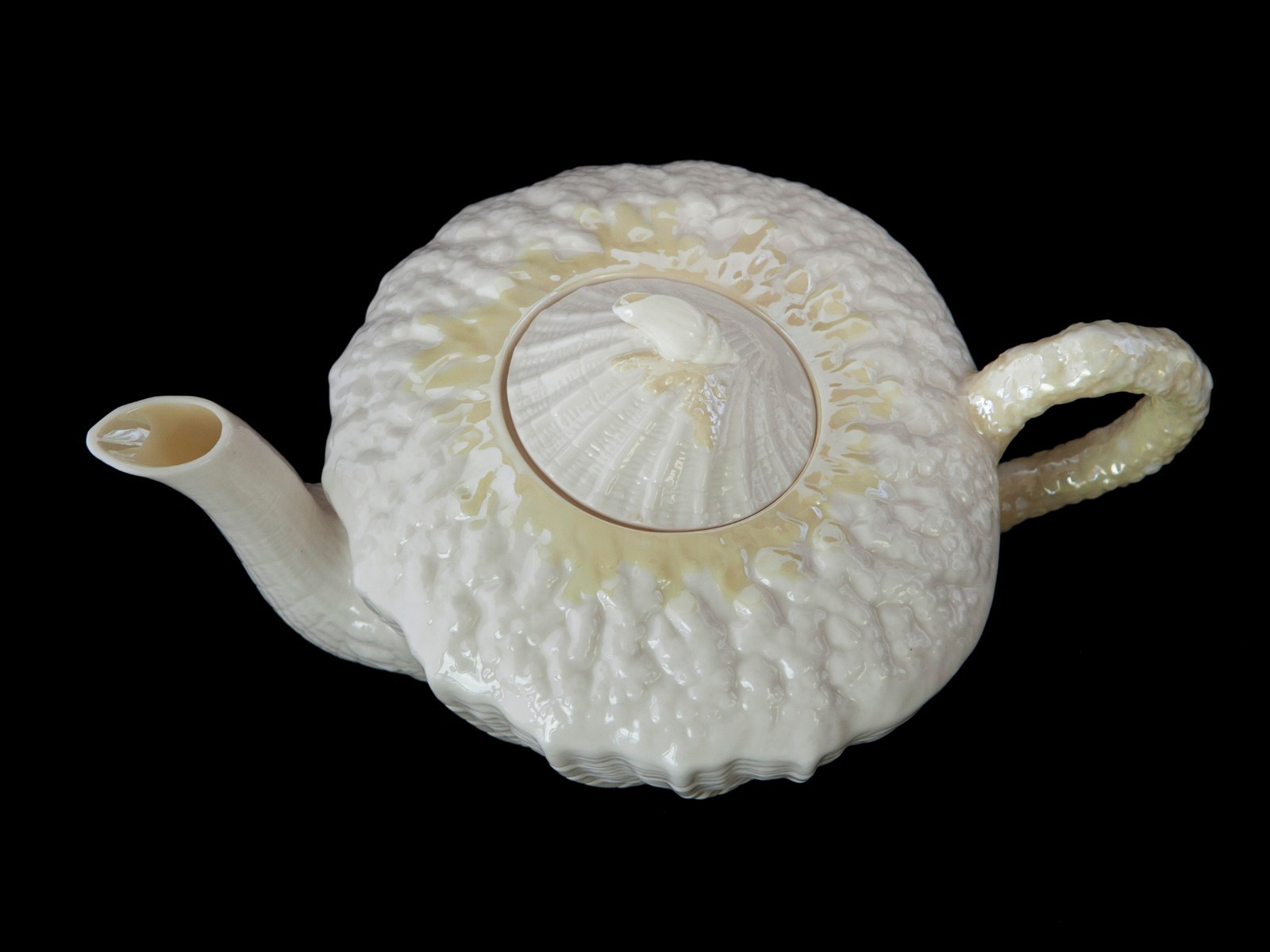Vintage Belleek Irish Seashell Neptune Porcelain White Teapot – Green Mark